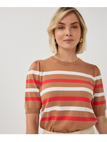 EsQualo Sweater puff slve striped knit