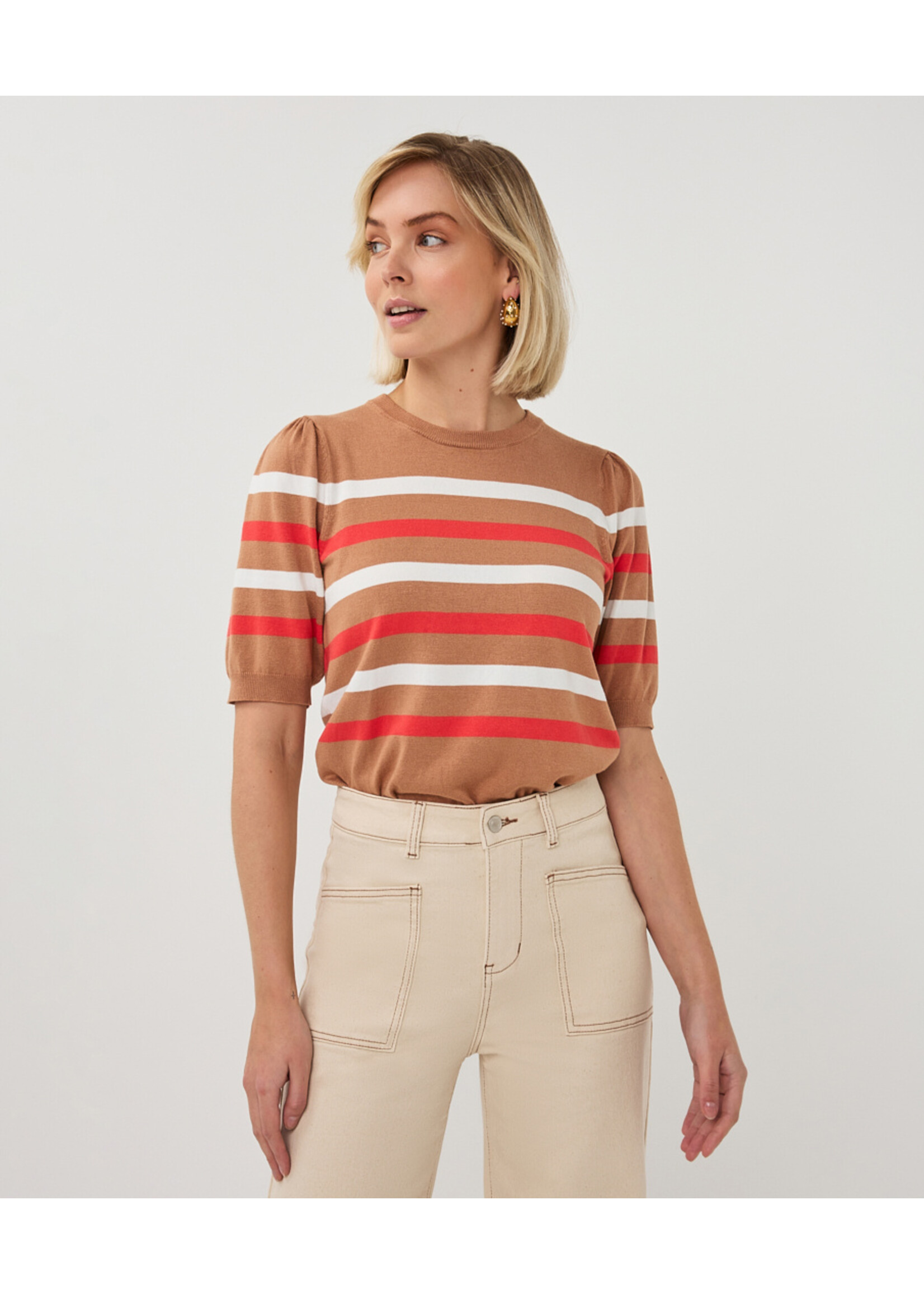 EsQualo Sweater puff slve striped knit