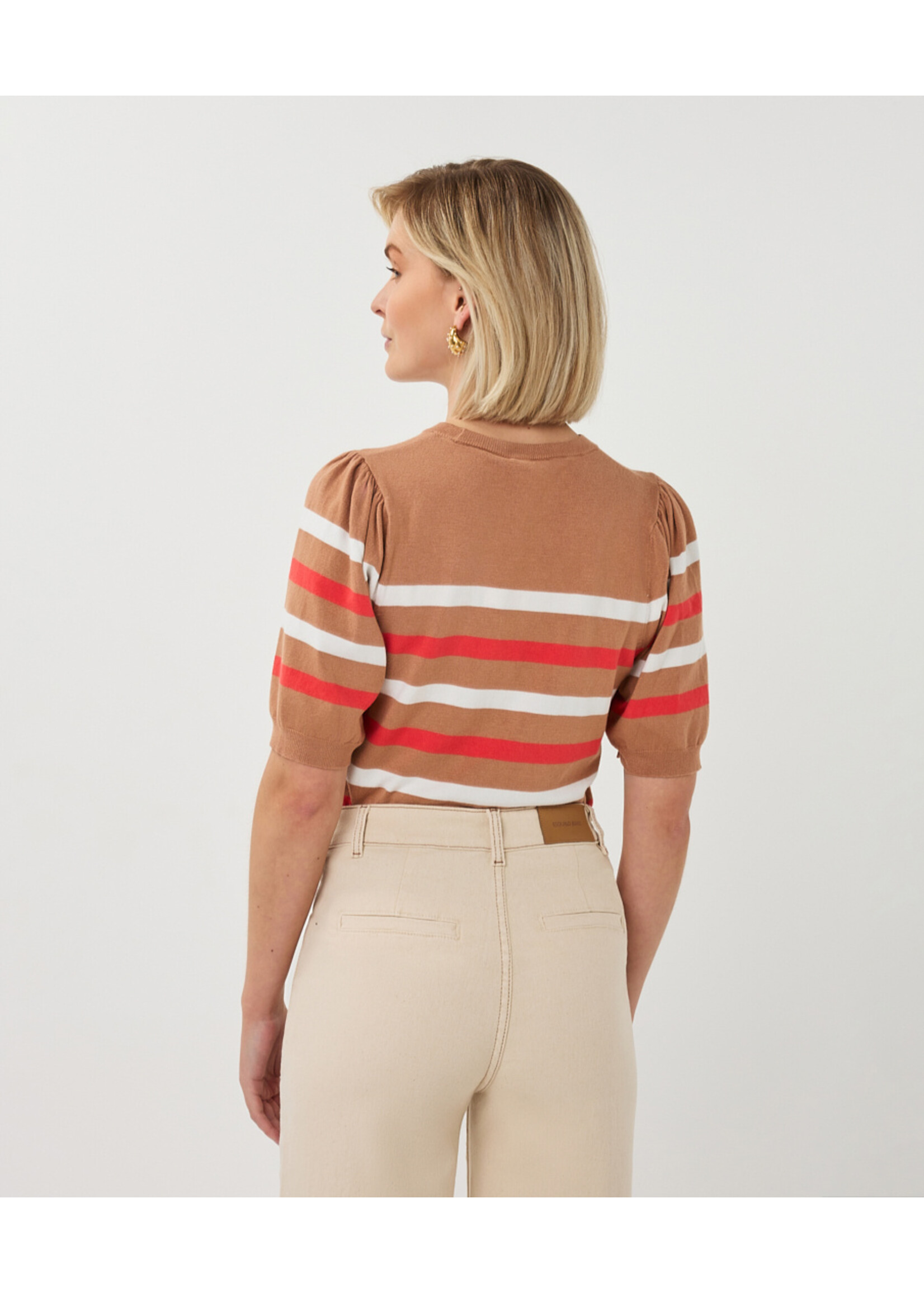 EsQualo Sweater puff slve striped knit