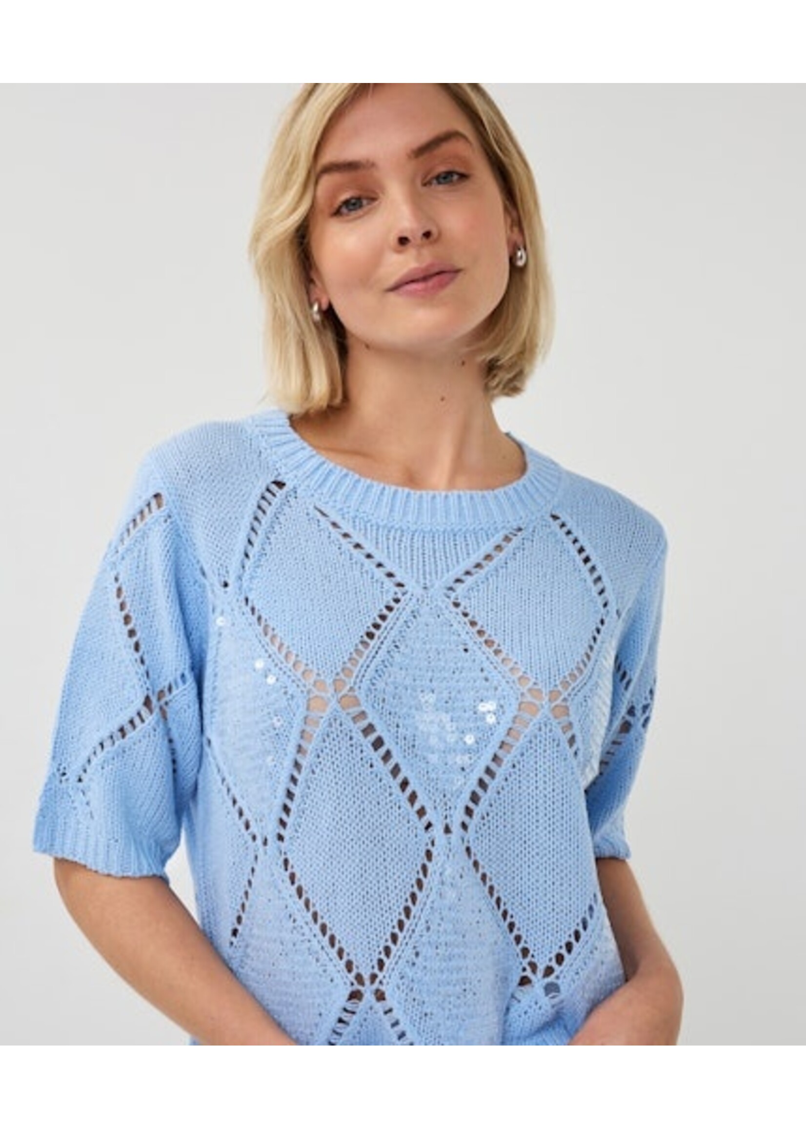 EsQualo Sweater ajour diamond sequins