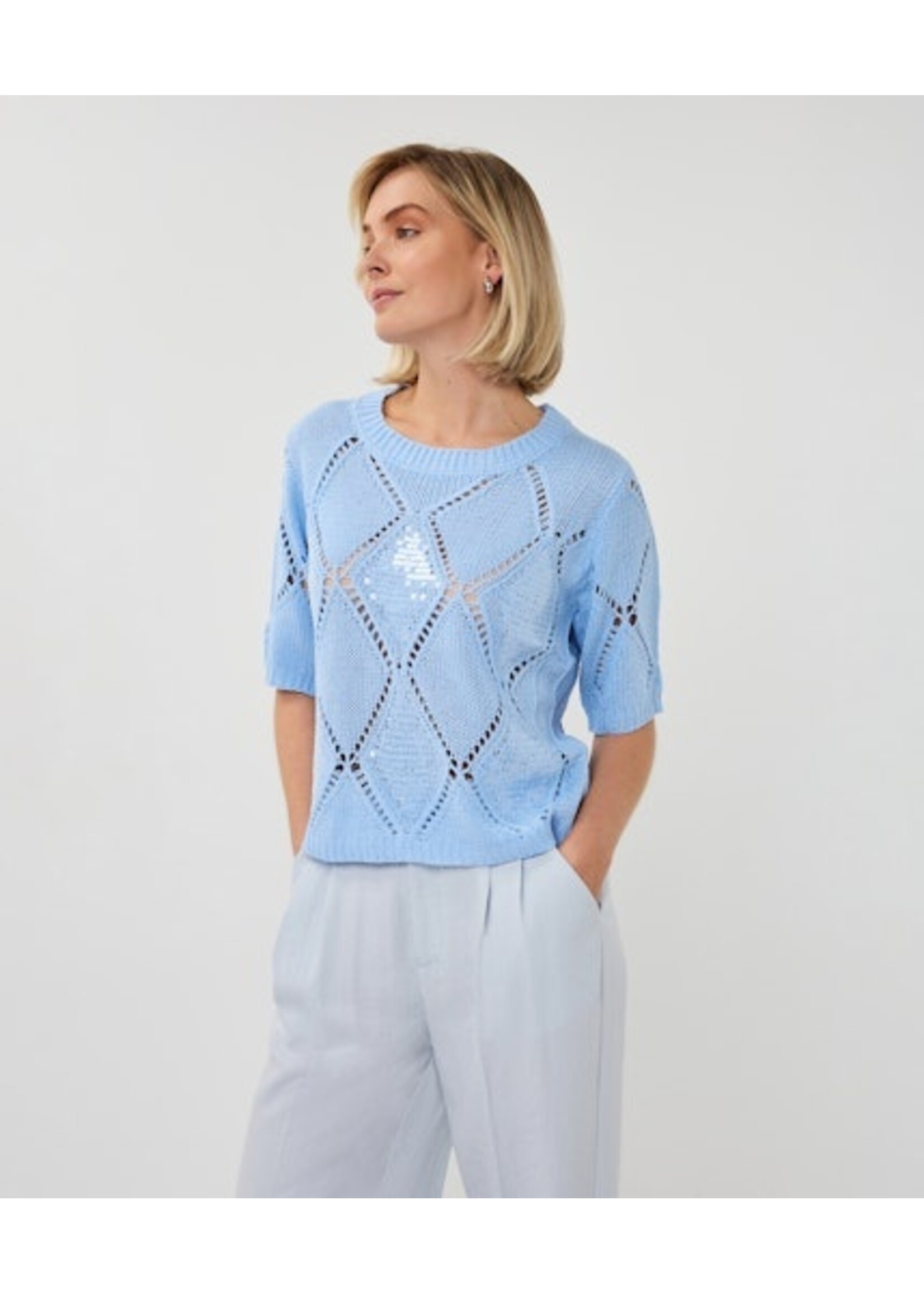 EsQualo Sweater ajour diamond sequins