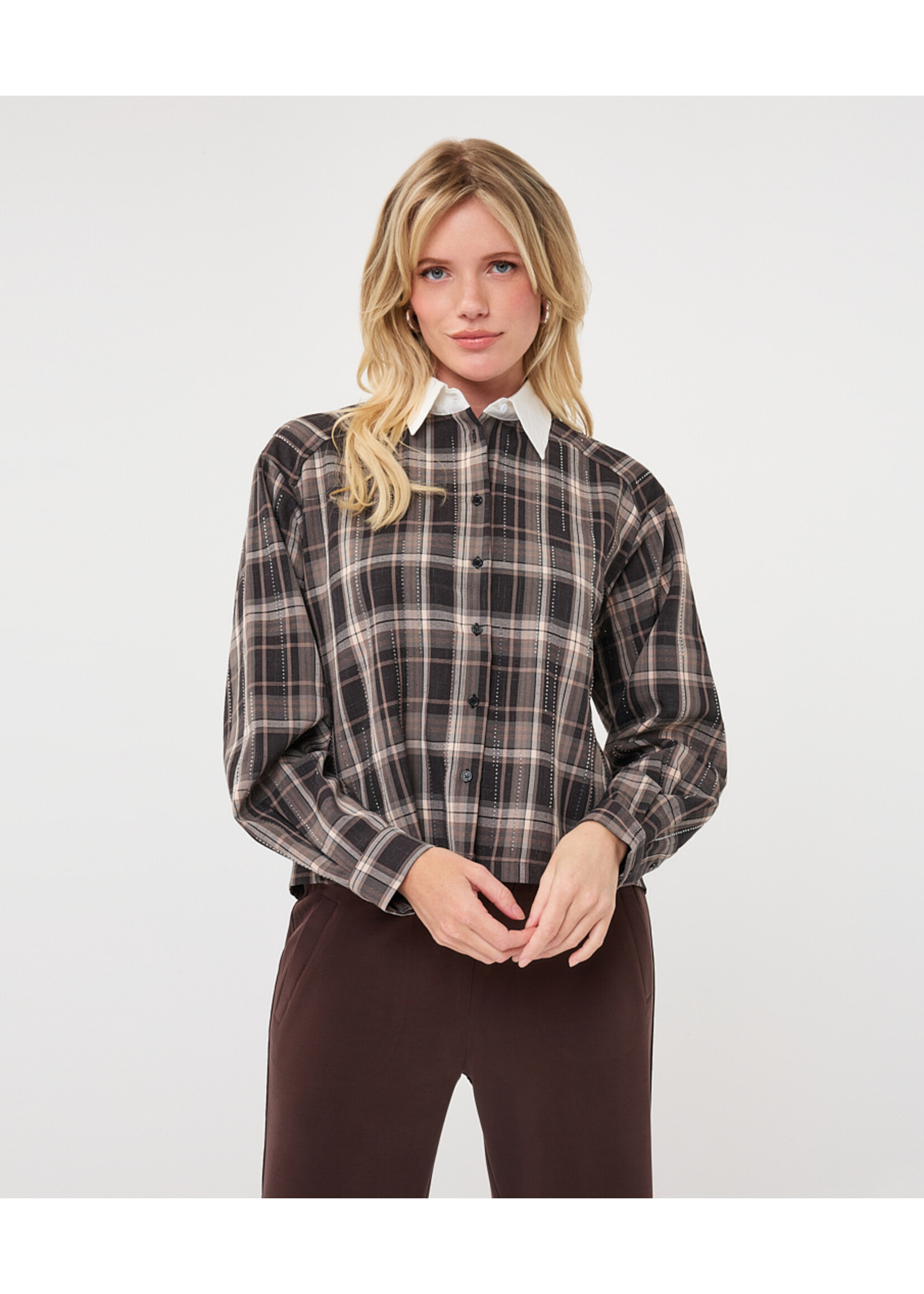 EsQualo Blouse short check strass F2628512