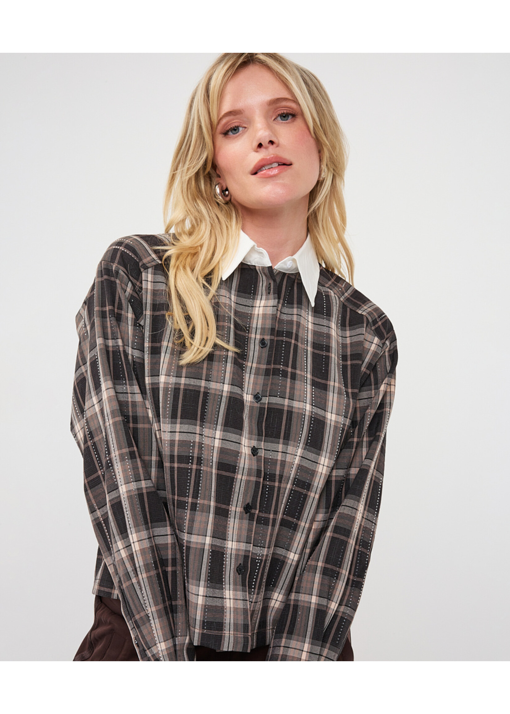 EsQualo Blouse short check strass F2628512