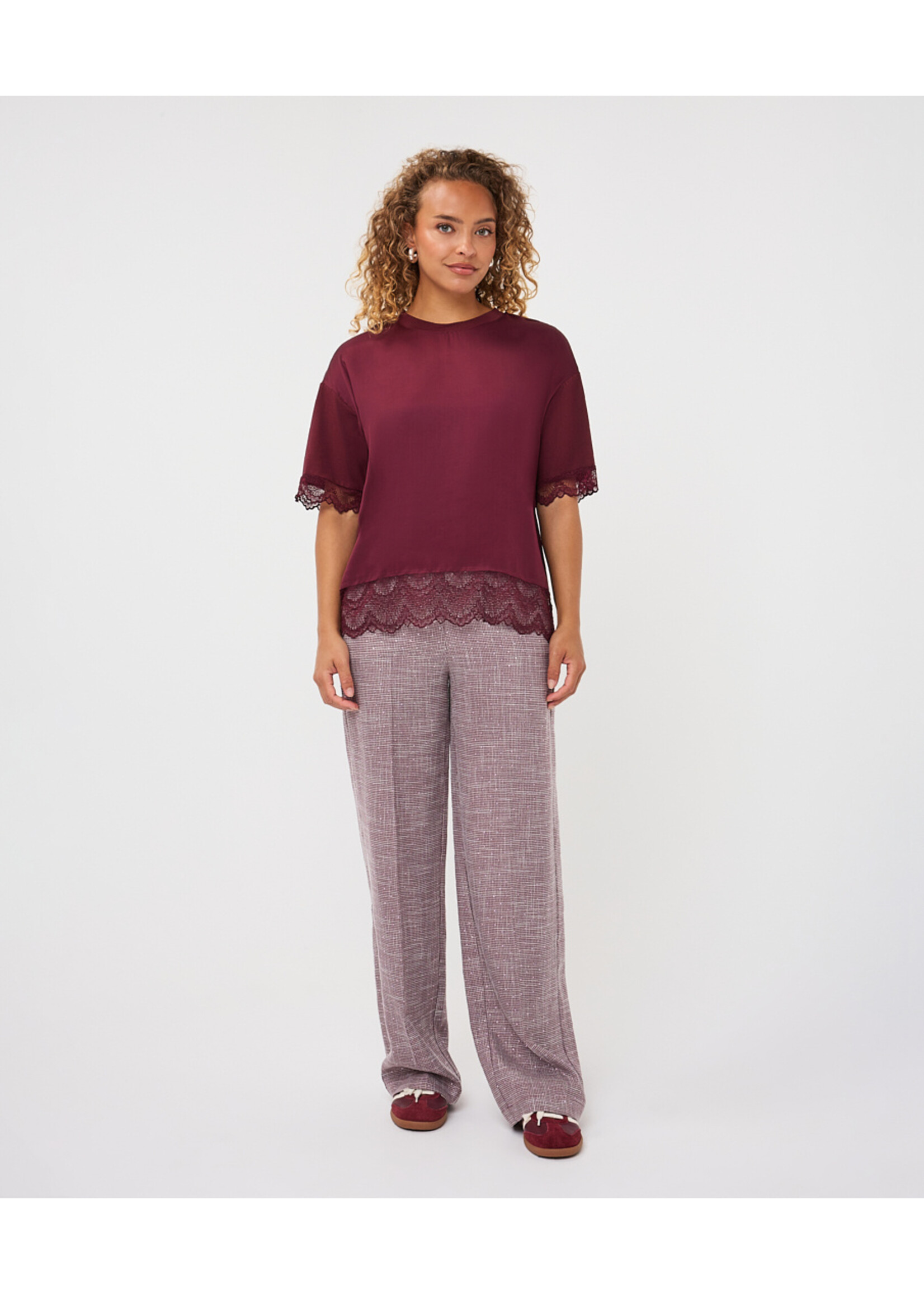 EsQualo T-shirt lace satin F26.05516