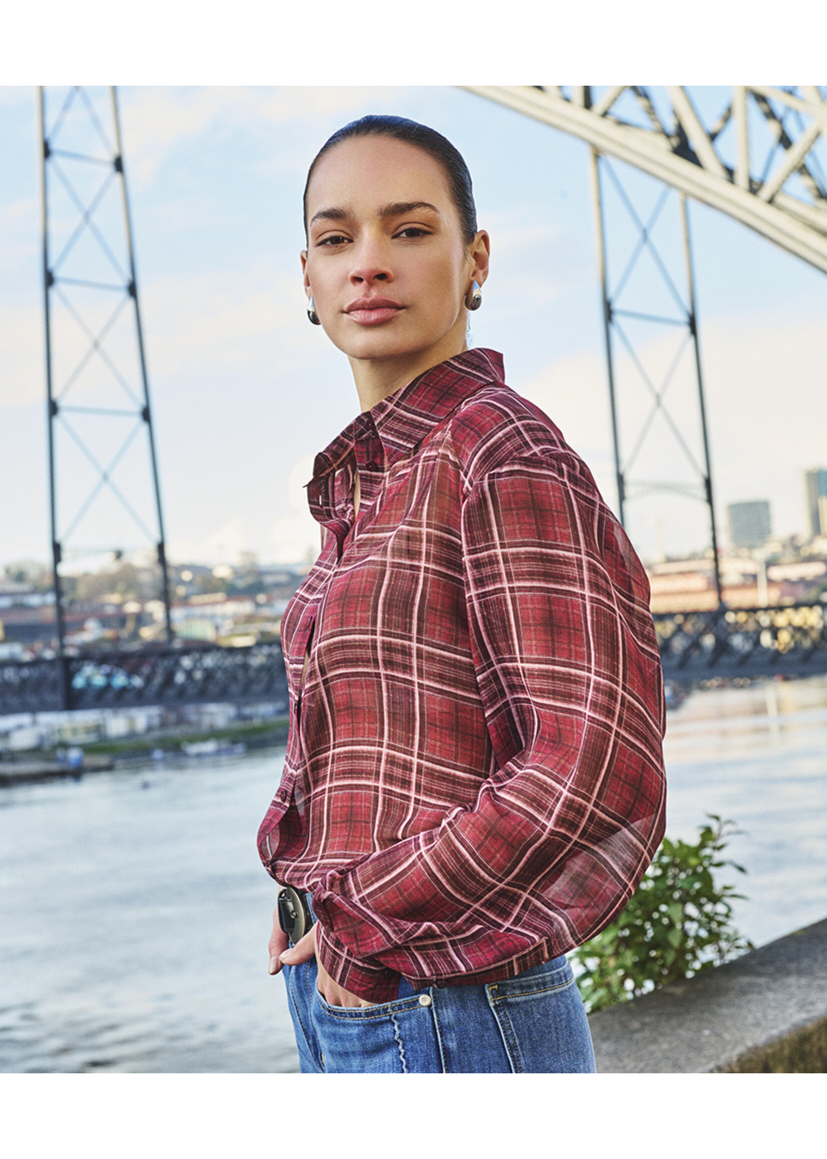 EsQualo Blouse short autumn check F26.14518