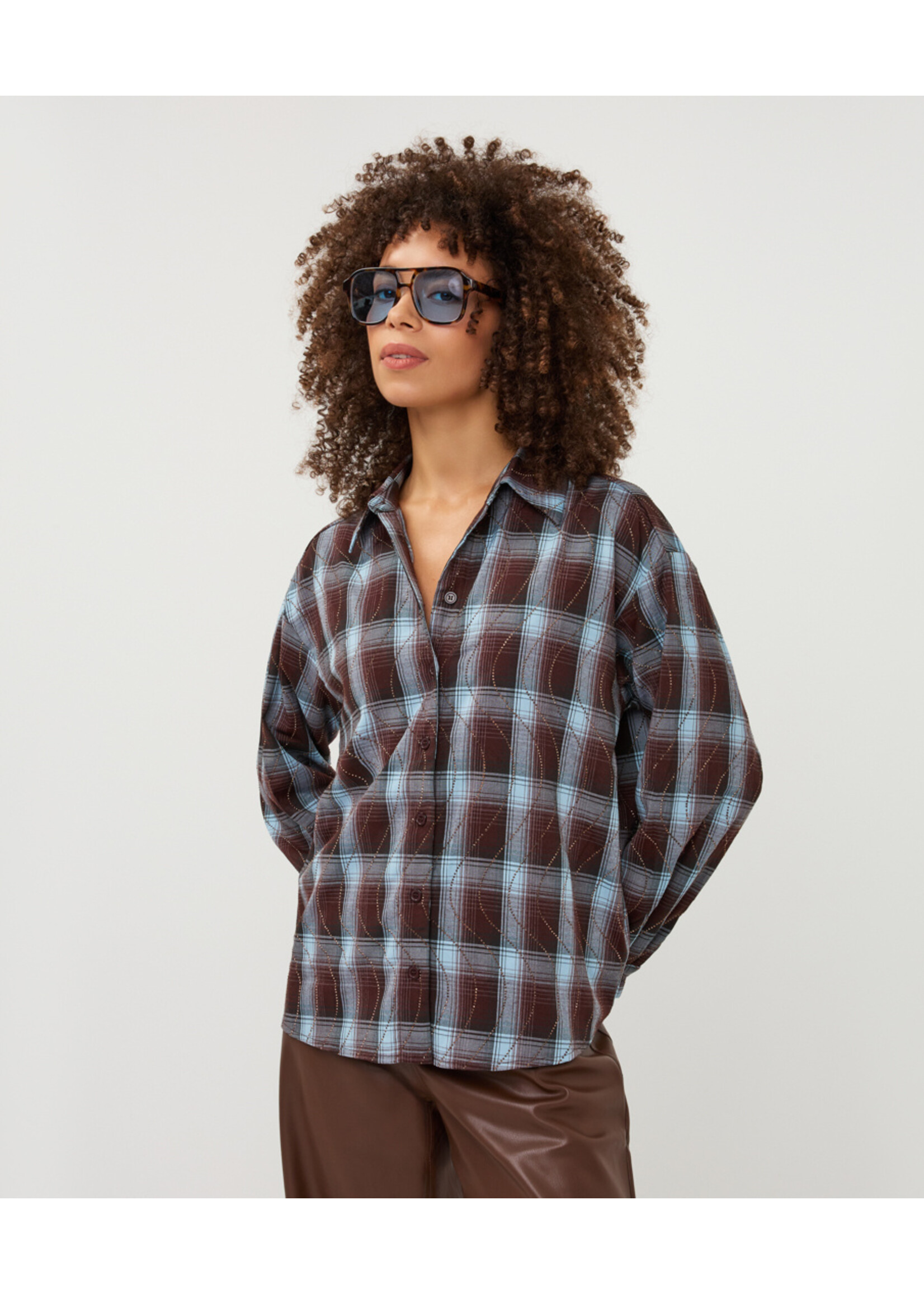 EsQualo Blouse check strass W26.28723