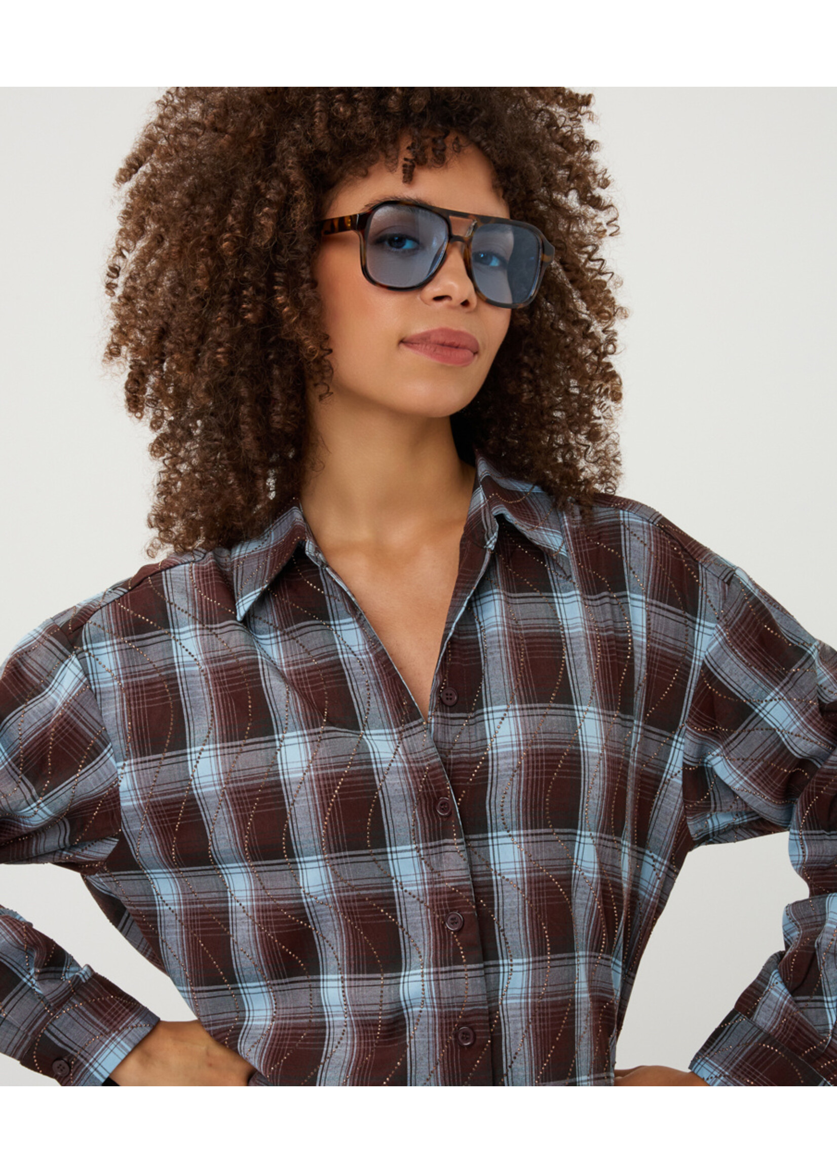 EsQualo Blouse check strass W26.28723