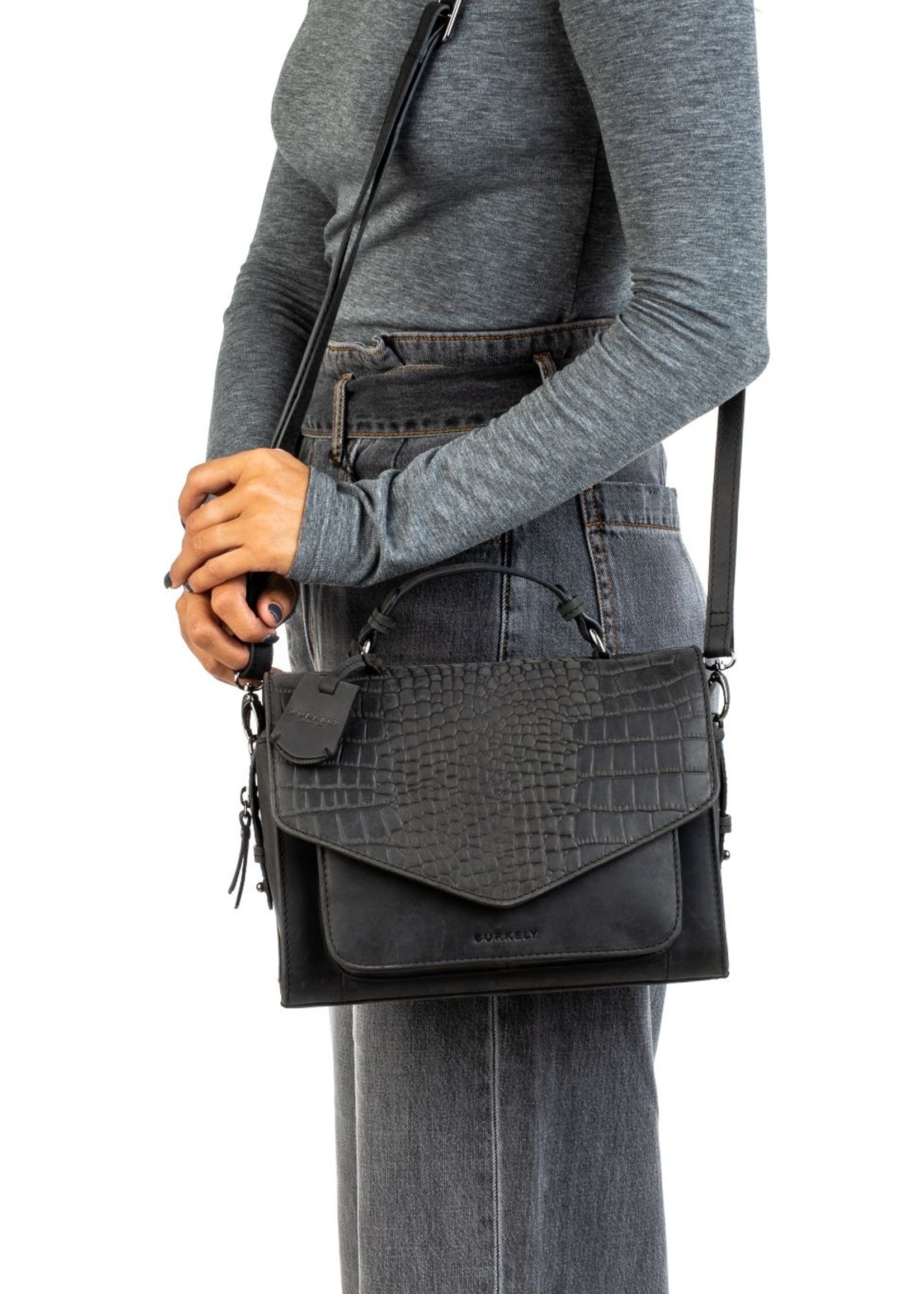 BURKELY Compacte handtas met croco print.