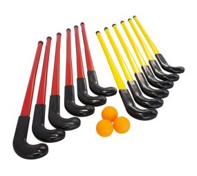 Tanga Sports School hockey Set | Set van 12 sticks | 3 ballen | Geel en Rood Tanga Sports School hockey Set | Set van 12 sticks | 3 ballen | Geel en Rood