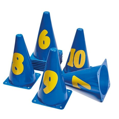 Tanga Sports Pionnen met cijfers | 0 t/m 10 | Set van 11 | 23 cm | Blauw-Geel Tanga Sports Pionnen met cijfers | 0 t/m 10 | Set van 11 | 23 cm | Blauw-Geel