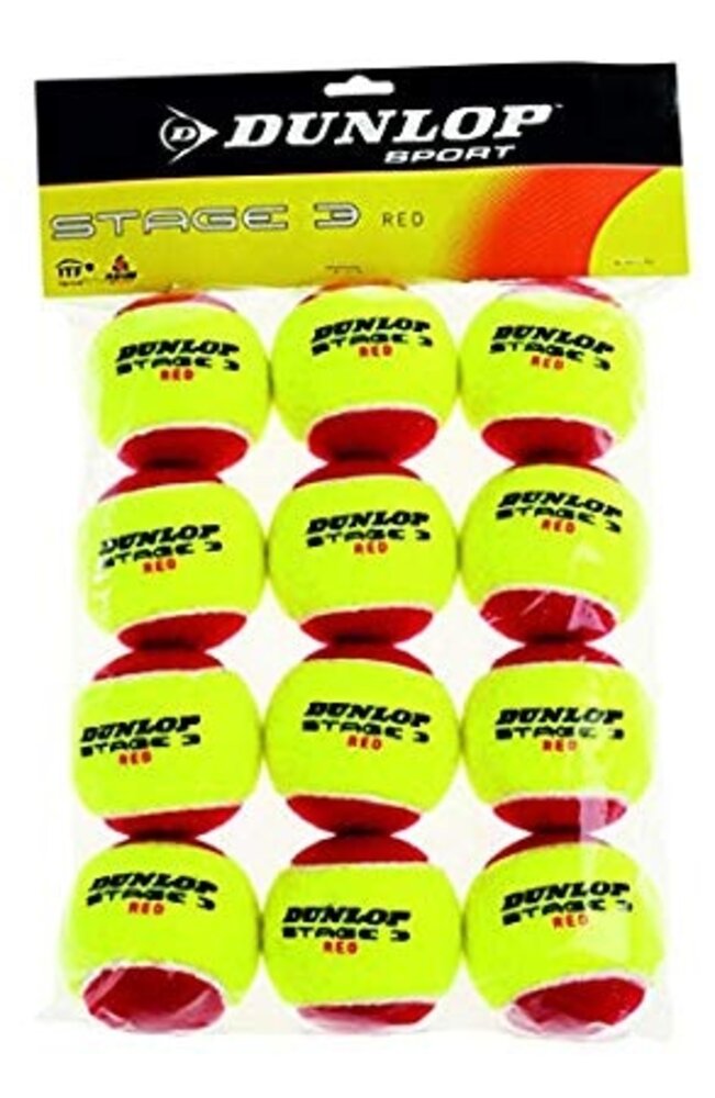 Dunlop Tennisbal | Stage 3 | Rood/Geel | 12 stuks Dunlop Tennisbal | Stage 3 | Rood/Geel | 12 stuks