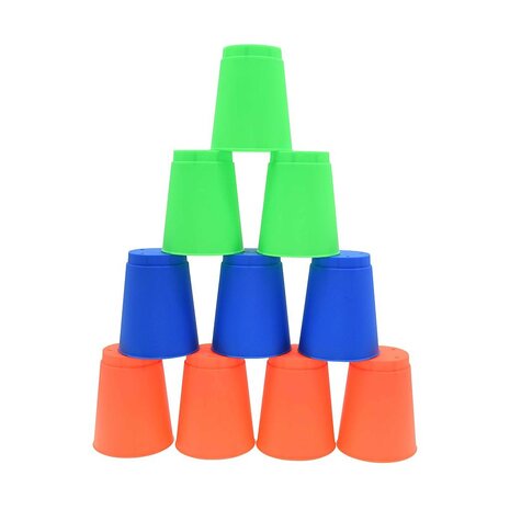 Pre-Sport Stapelbekers | Speed stacking | Groen/blauw/rood | 12 Stuks