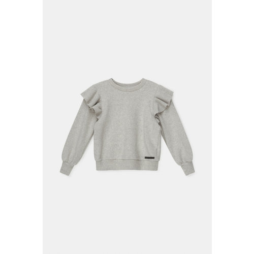 My Little Cozmo Organic Knit Ruffle Sweater Light Grey My Little Cozmo Organic Knit Ruffle Sweater Light Grey