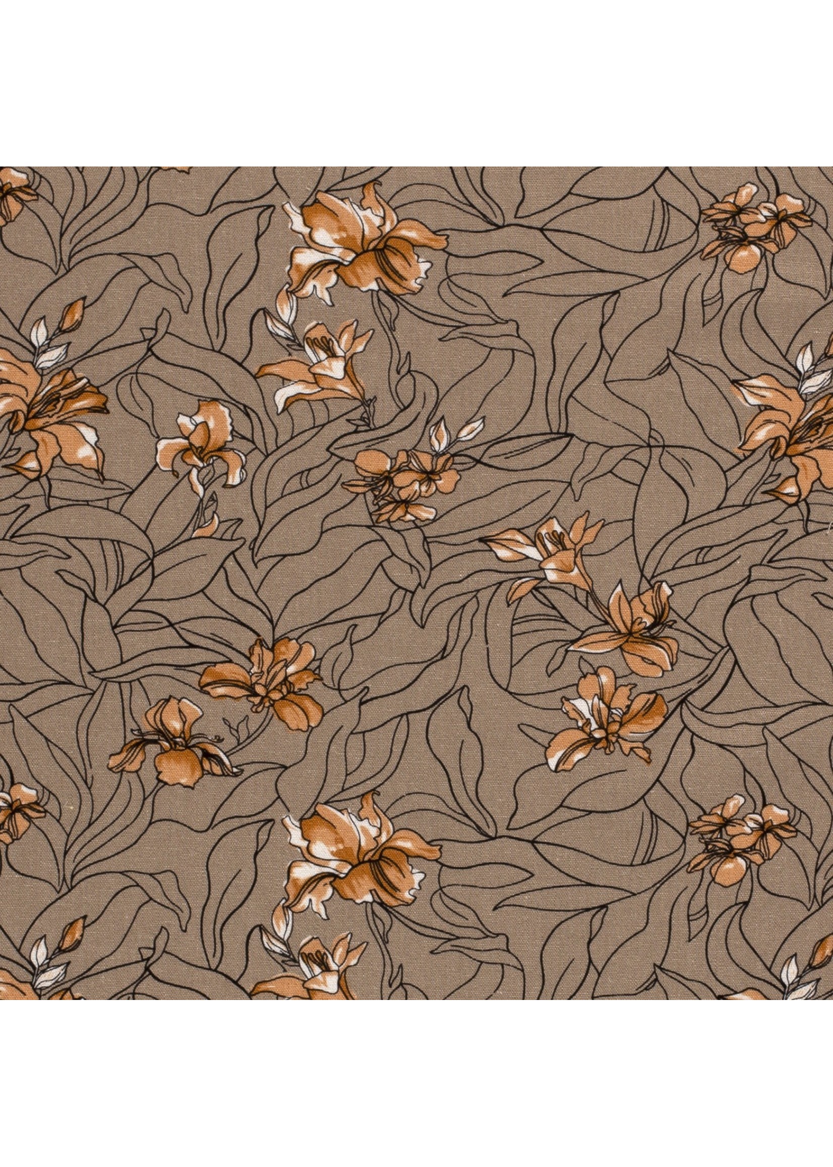 Geweven Viscose Linnen - Bloemen Beige