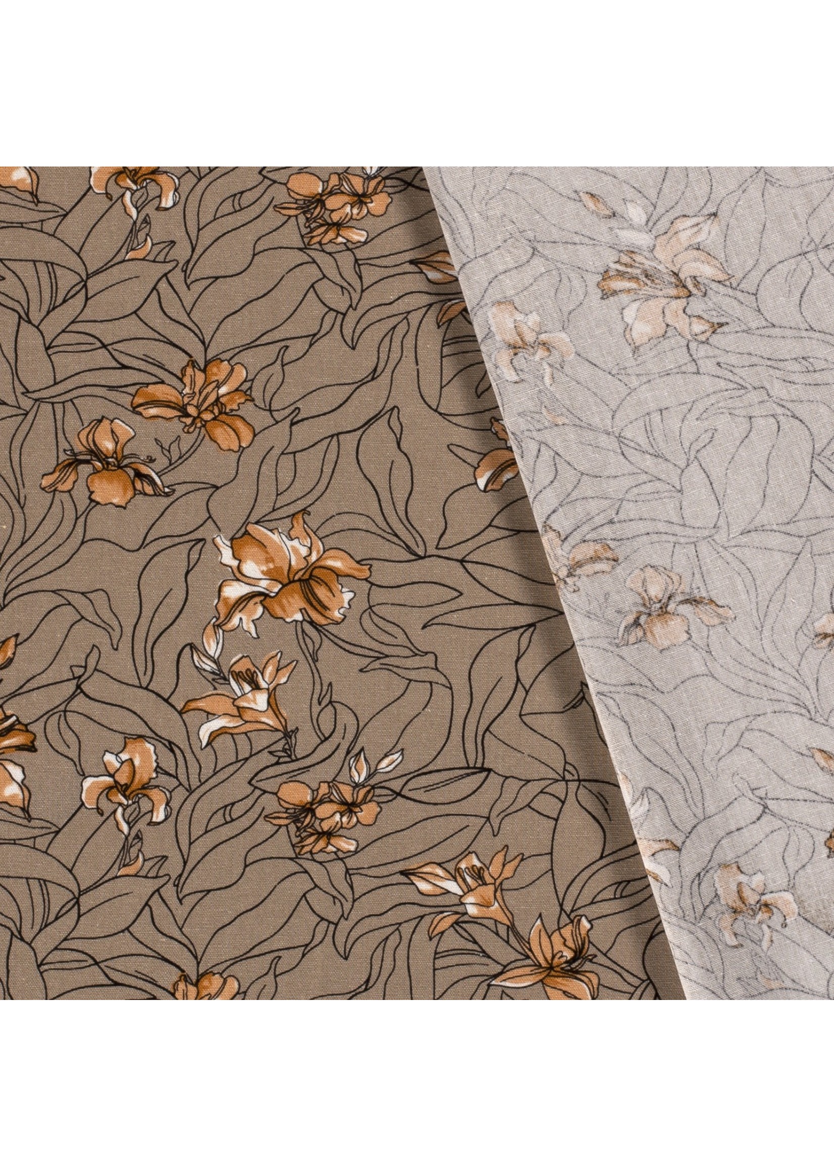 Geweven Viscose Linnen - Bloemen Beige