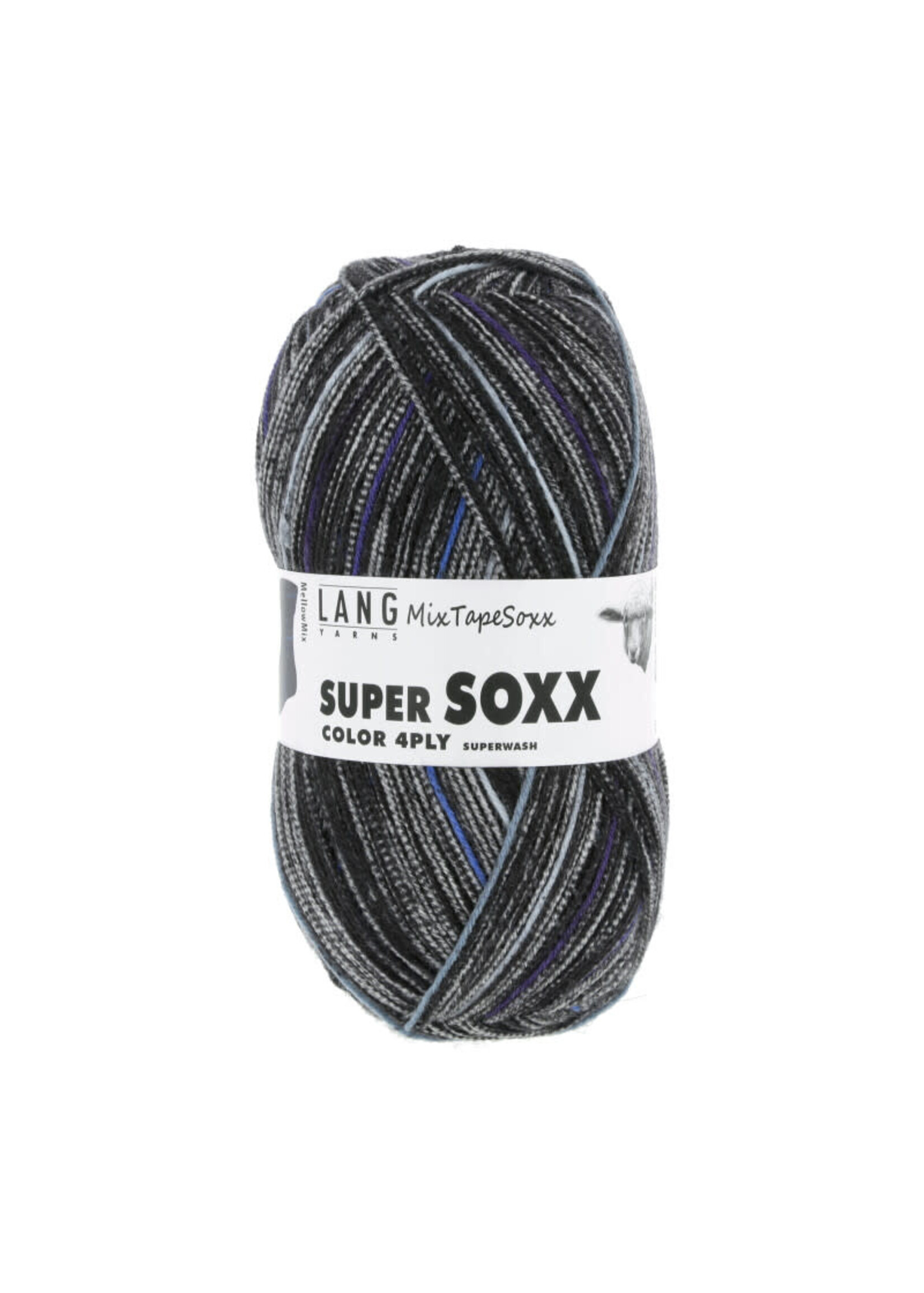 LangYarns Super Soxx Color 4-ply - 0452 Zwart/blauw Mellow Mix
