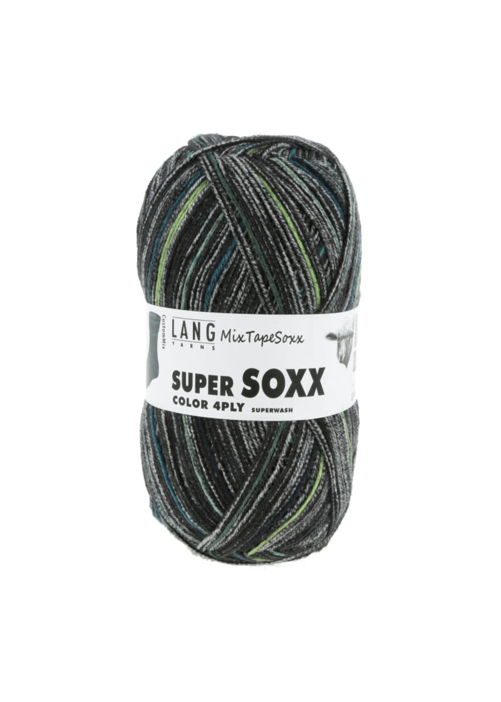 LangYarns Super Soxx Color 4-ply - 0453 Zwart/groen/turqouise Custom Mix