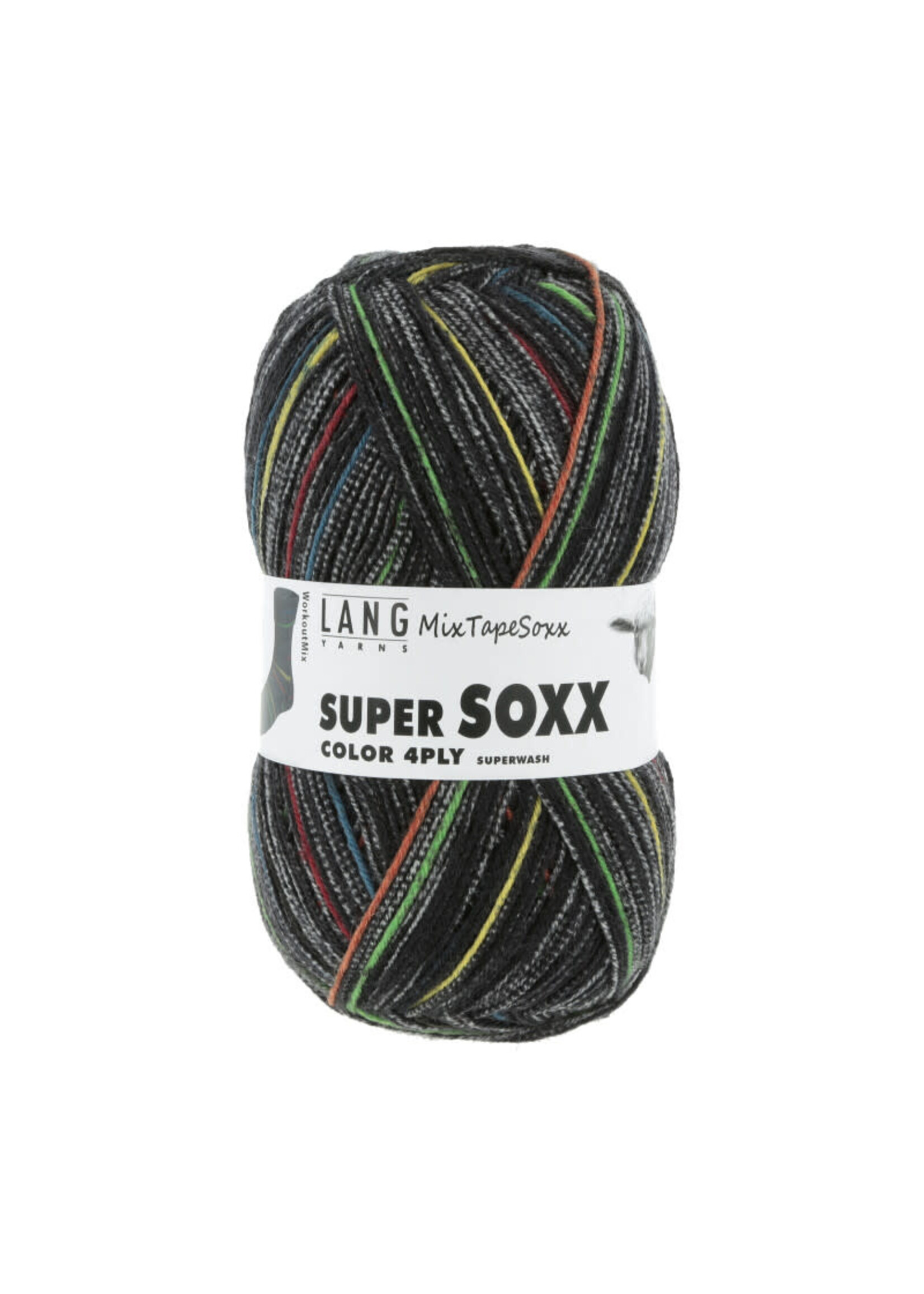 LangYarns Super Soxx Color 4-ply - 0455 Zwart/geel/bruin Workout Mix