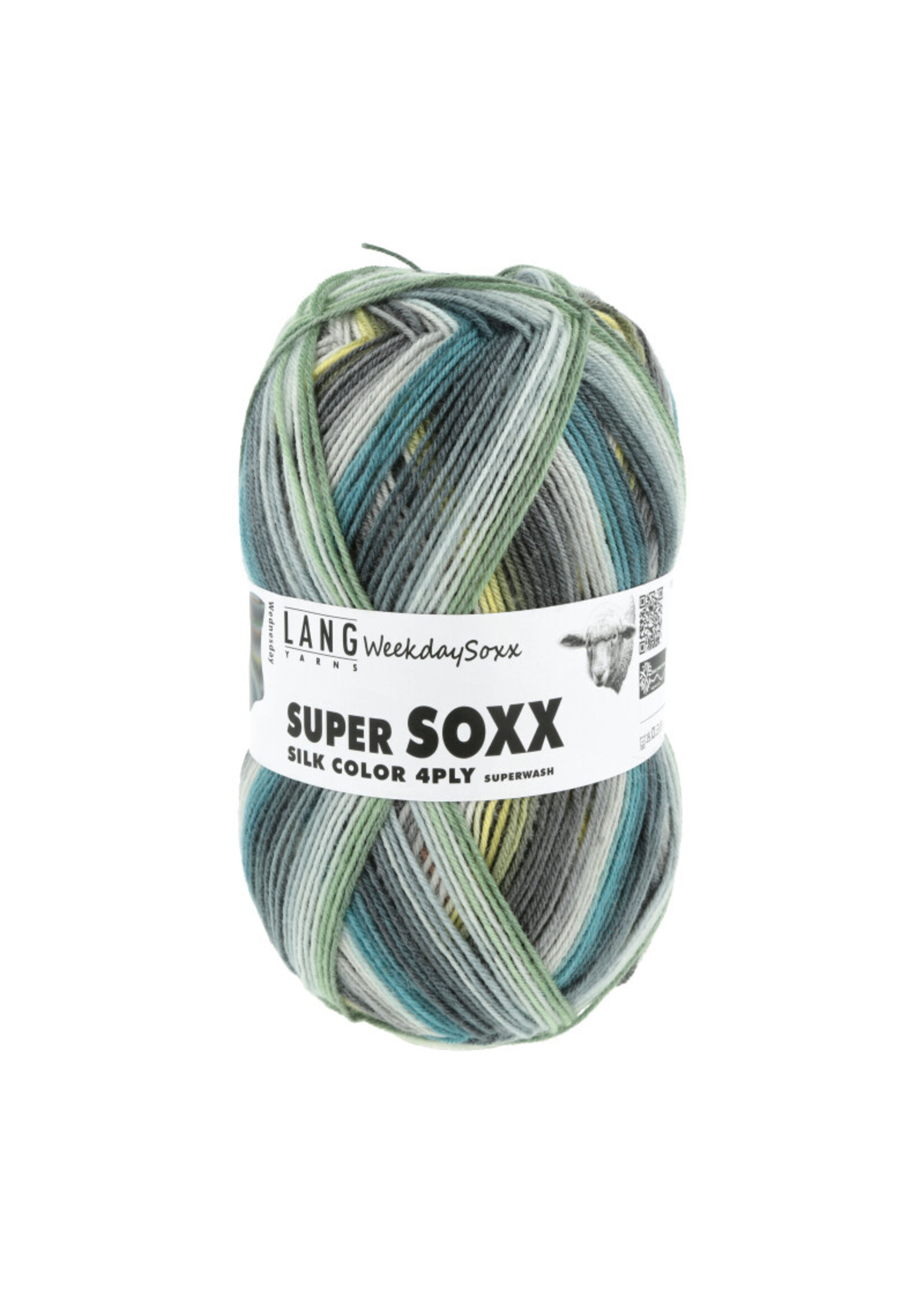 LangYarns Super Soxx Silk Color 4ply - 0465 Green/yellow Wednesday