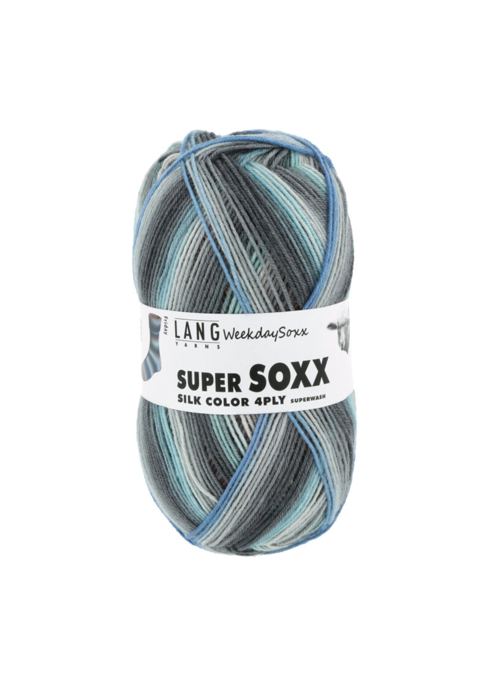 LangYarns Super Soxx Silk Color 4ply - 0467 turquoise/blue Friday
