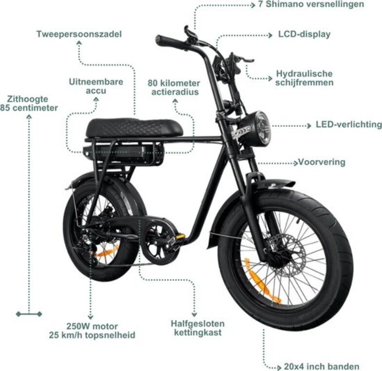 EB2 Fatbike - 20 inch - 250W motor - 80 km actieradius - zwart-6