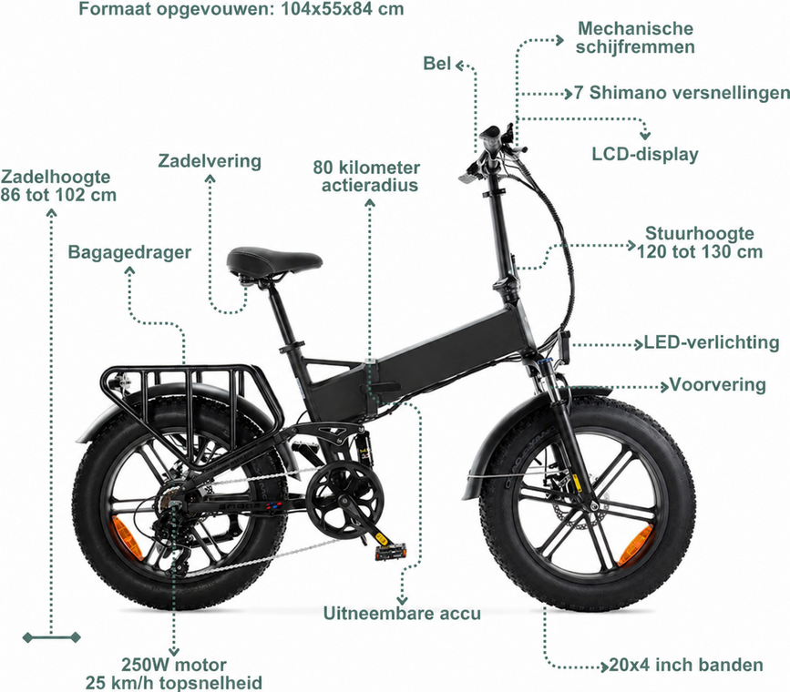 FATVOLT FB16 Fatbike - 20 inch - 250W motor - Zwart-2