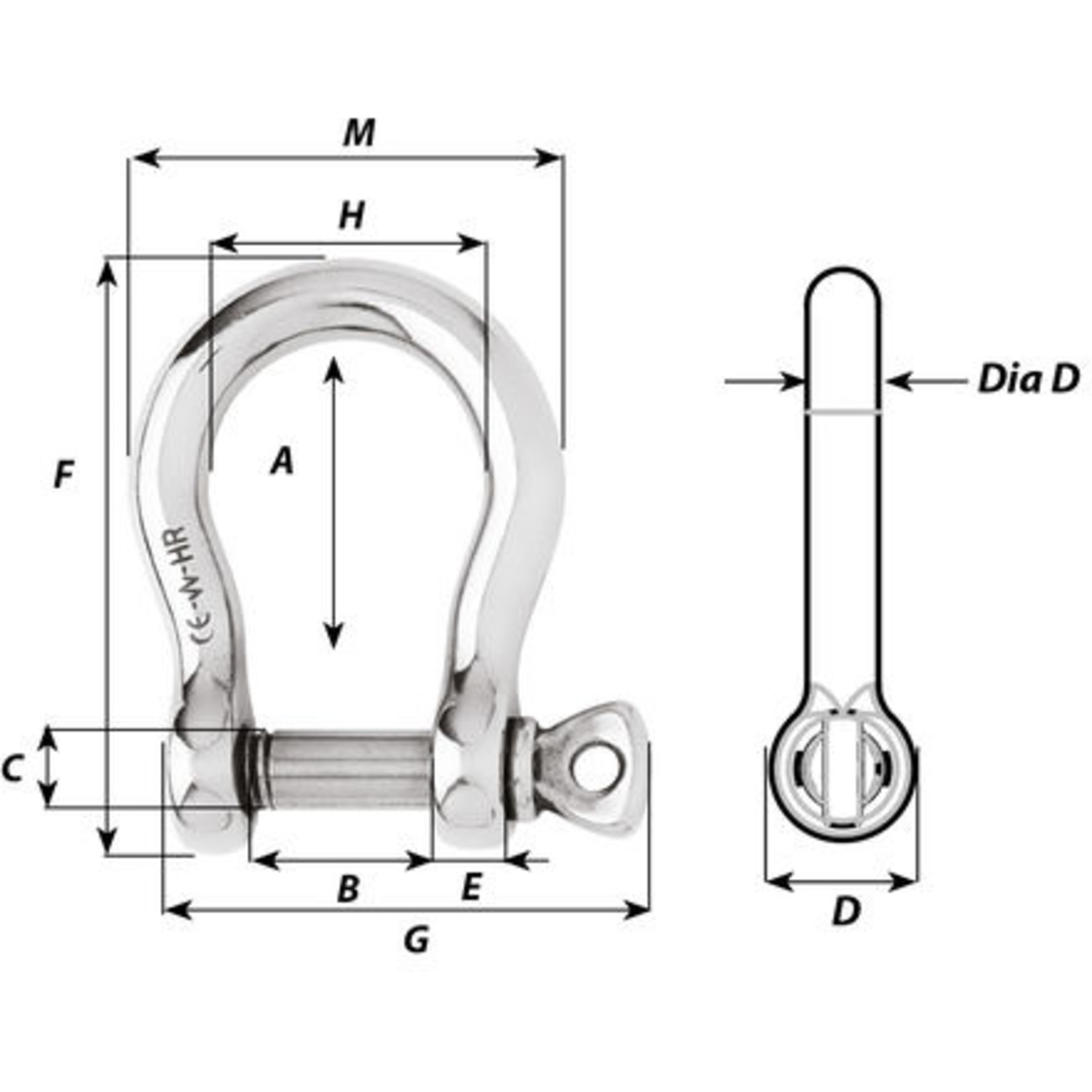 Wichard HR bow shackle - Dia 14 mm