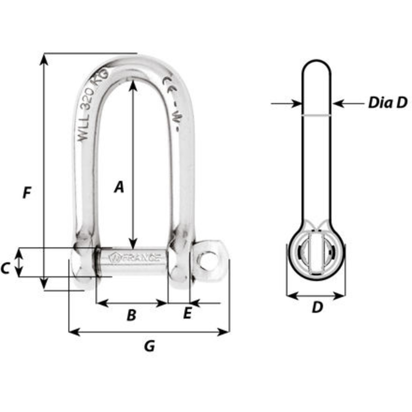 Wichard Self-locking long D shackle - Dia 4 mm