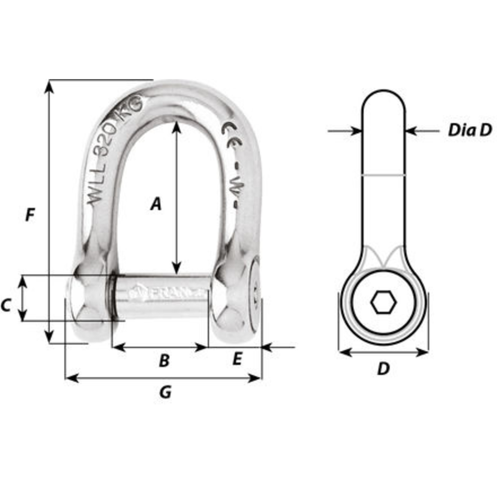 Wichard Self-locking allen head pin D shackle - Dia 6 mm