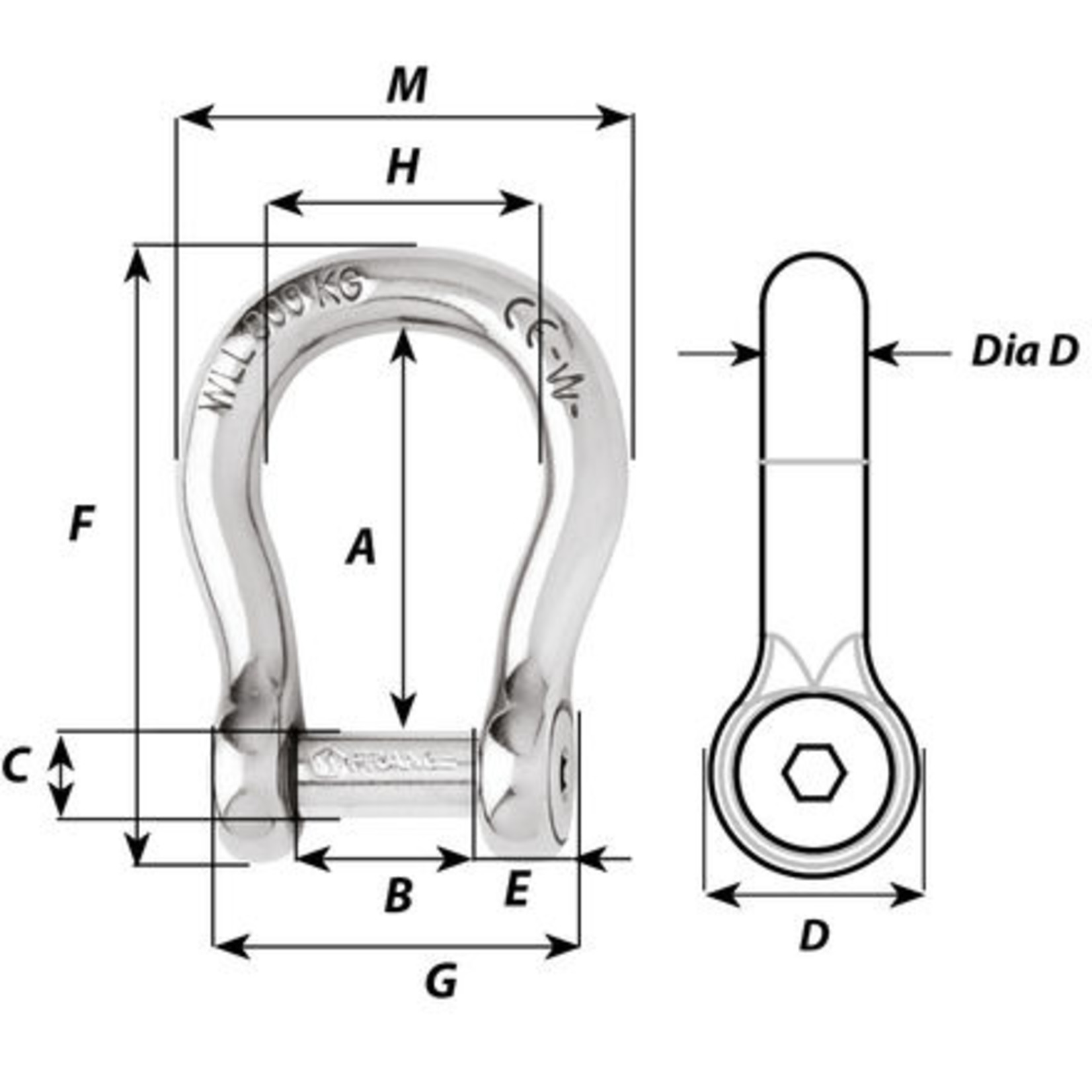 Wichard Self-locking allen head pin bow shackle - Dia 12 mm