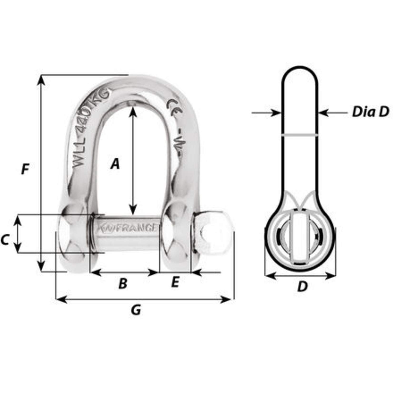 Wichard Captive pin D shackle - Dia 5 mm