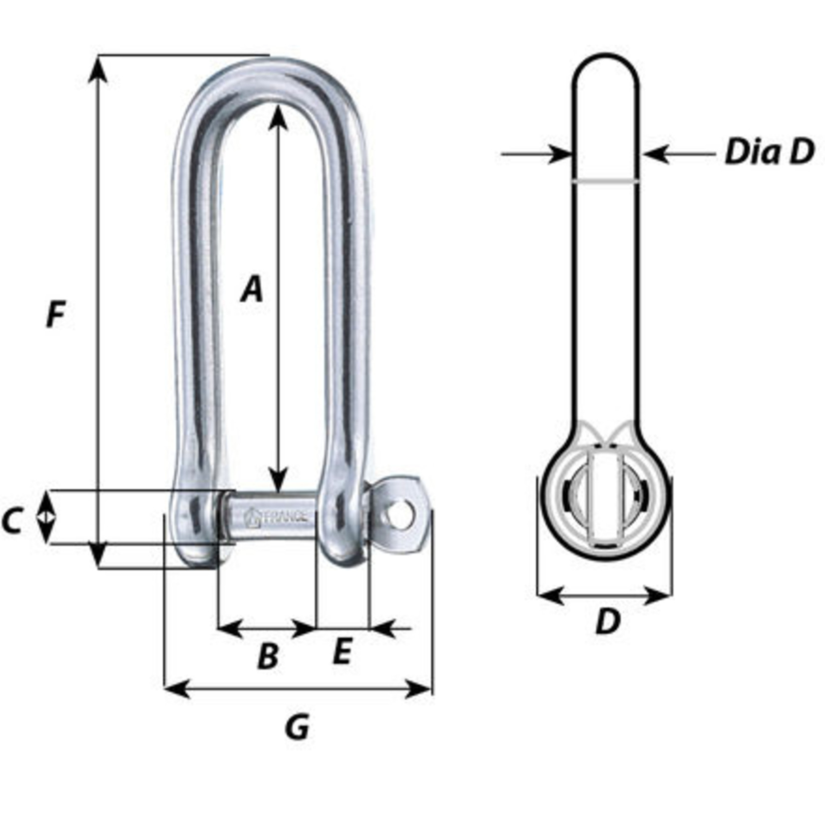 Wichard Captive pin long D shackle - Dia 8 mm