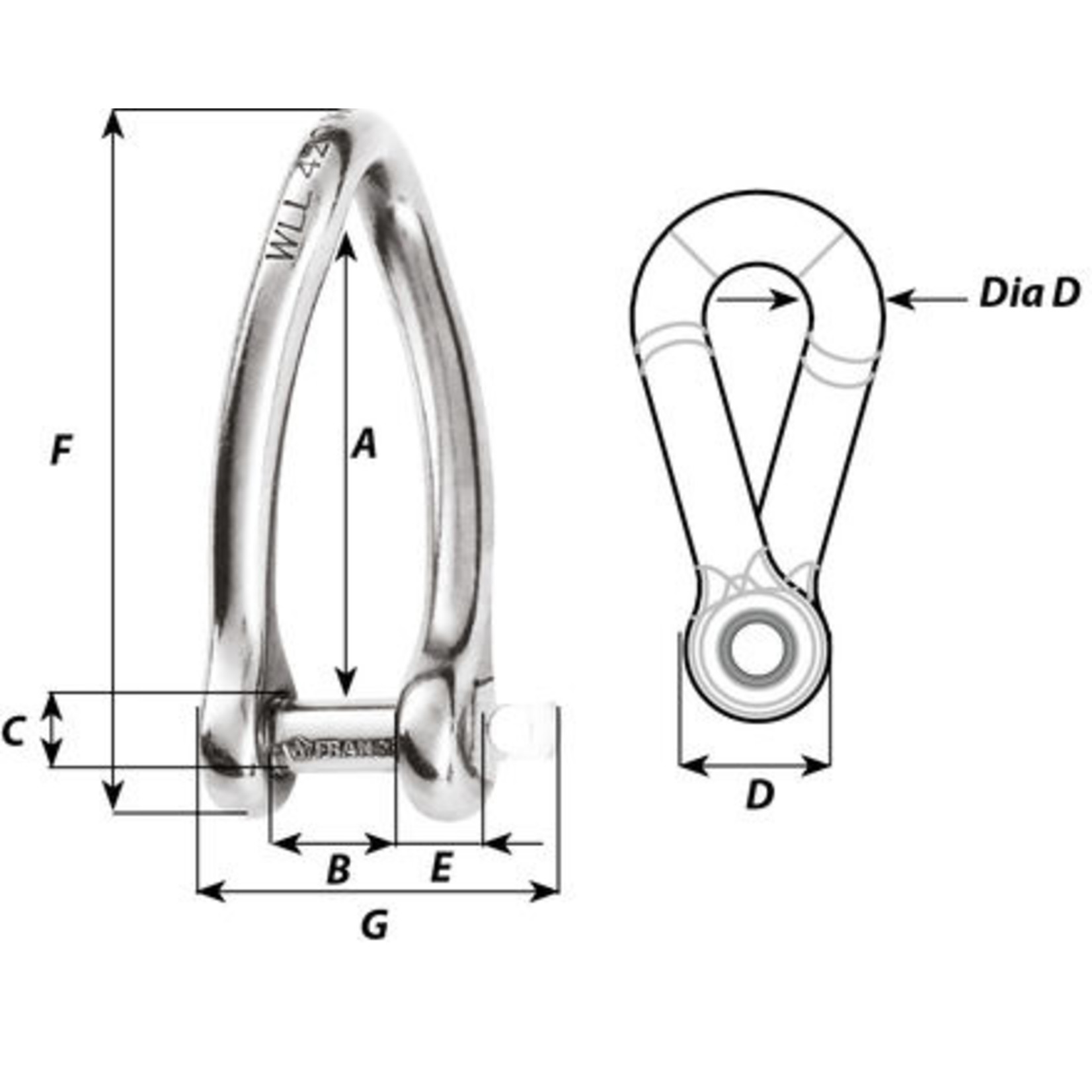 Wichard Captive pin twisted shackle - Dia 8 mm