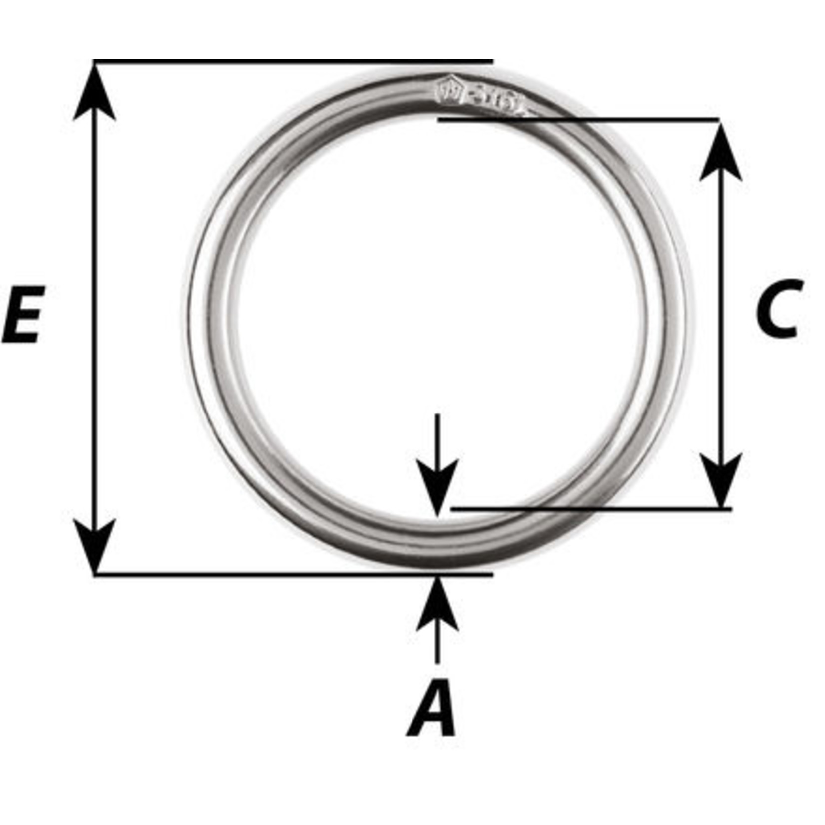 Wichard Ring - 316L - Stock dia: 5 mm - Inner dia: 33 mm