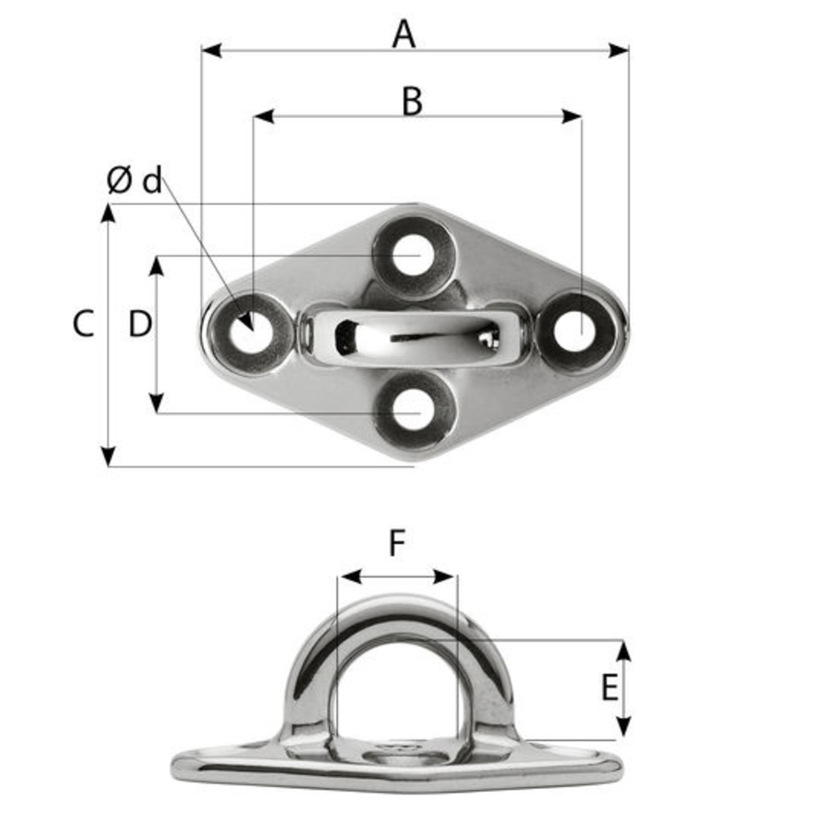 Wichard Diamond pad eye - Round - Length: 98 mm - M8 screw