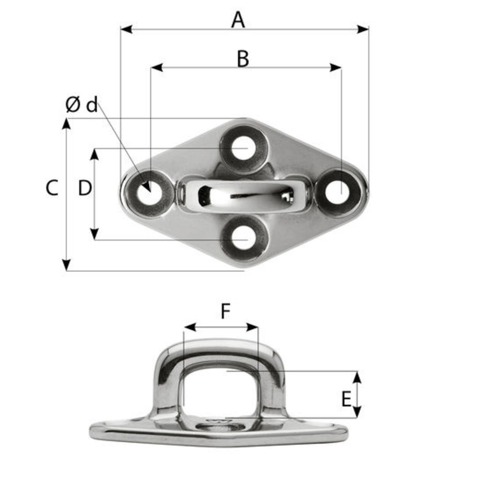 Wichard Diamond pad eye - Square - Length: 98 mm - M8 screw