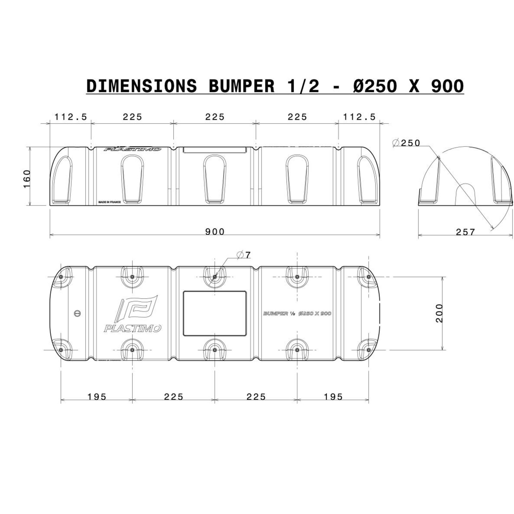 Plastimo Dock f/bumper std 1/2 250x900 whte