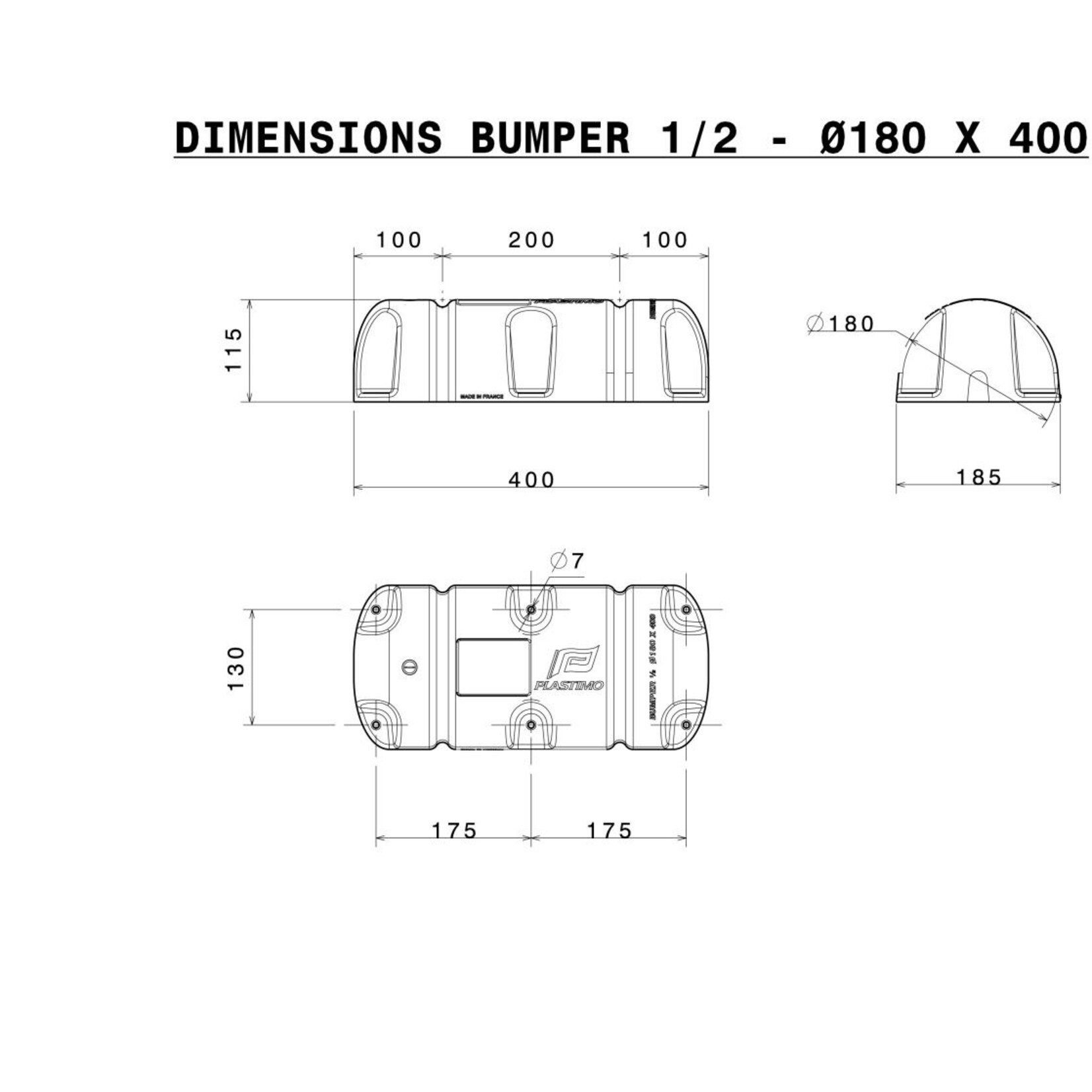 Plastimo Dock f/bumper std 1/2 180x400whte