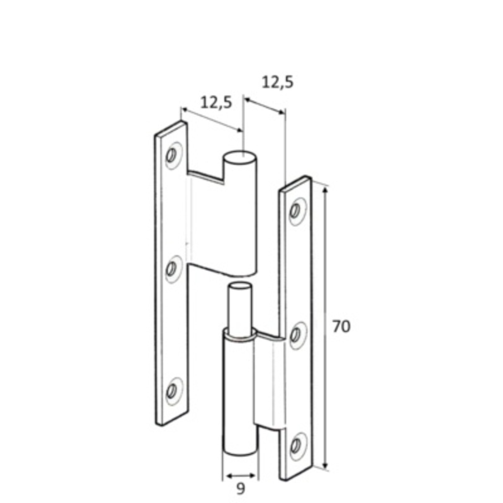 Plastimo Hinge left bent chrom brass 70x45mm