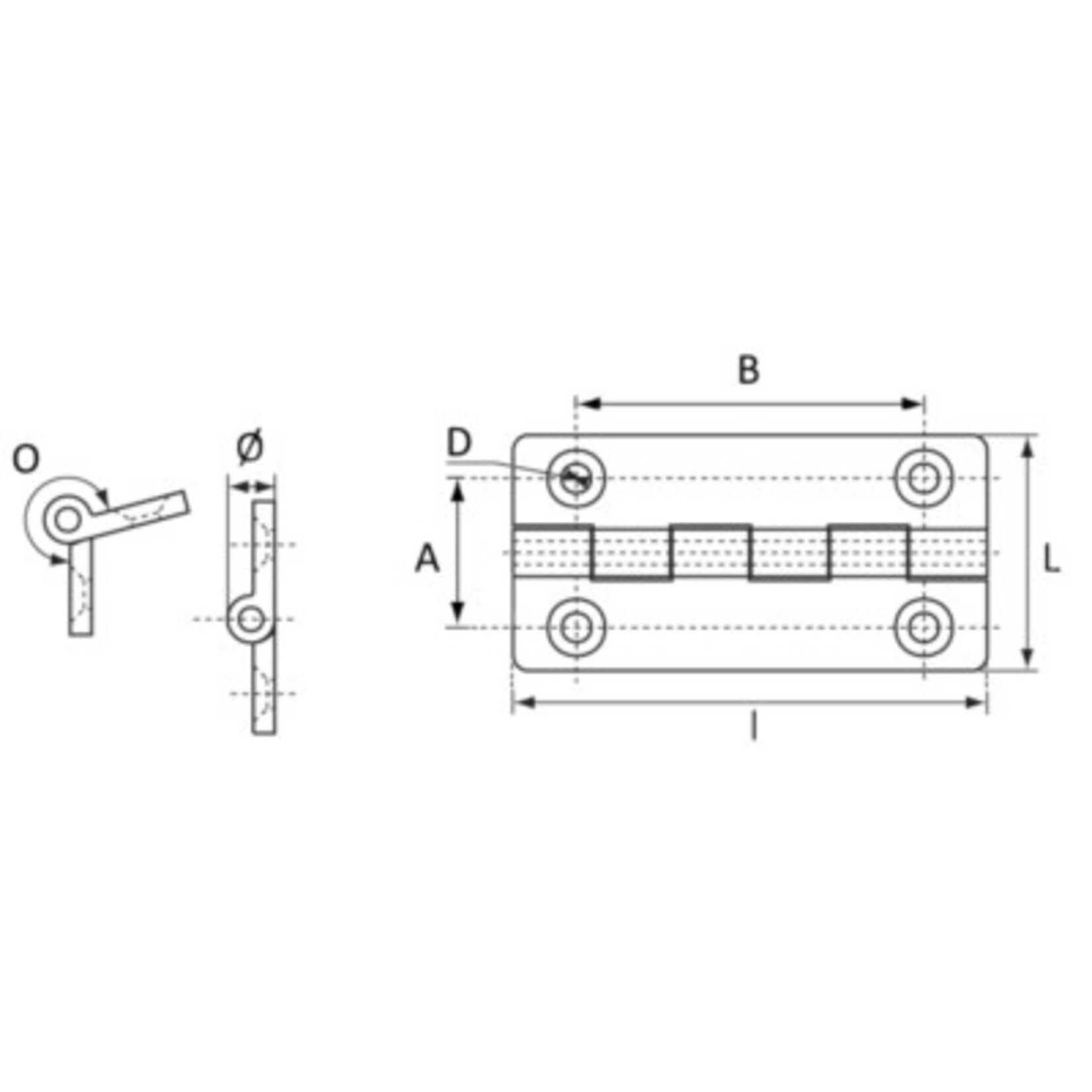 Plastimo Hinge chromed brass 40x30mm