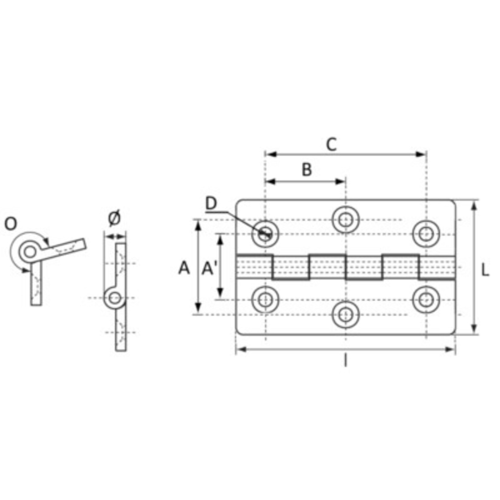 Plastimo Hinge chr.brass 80x80mm