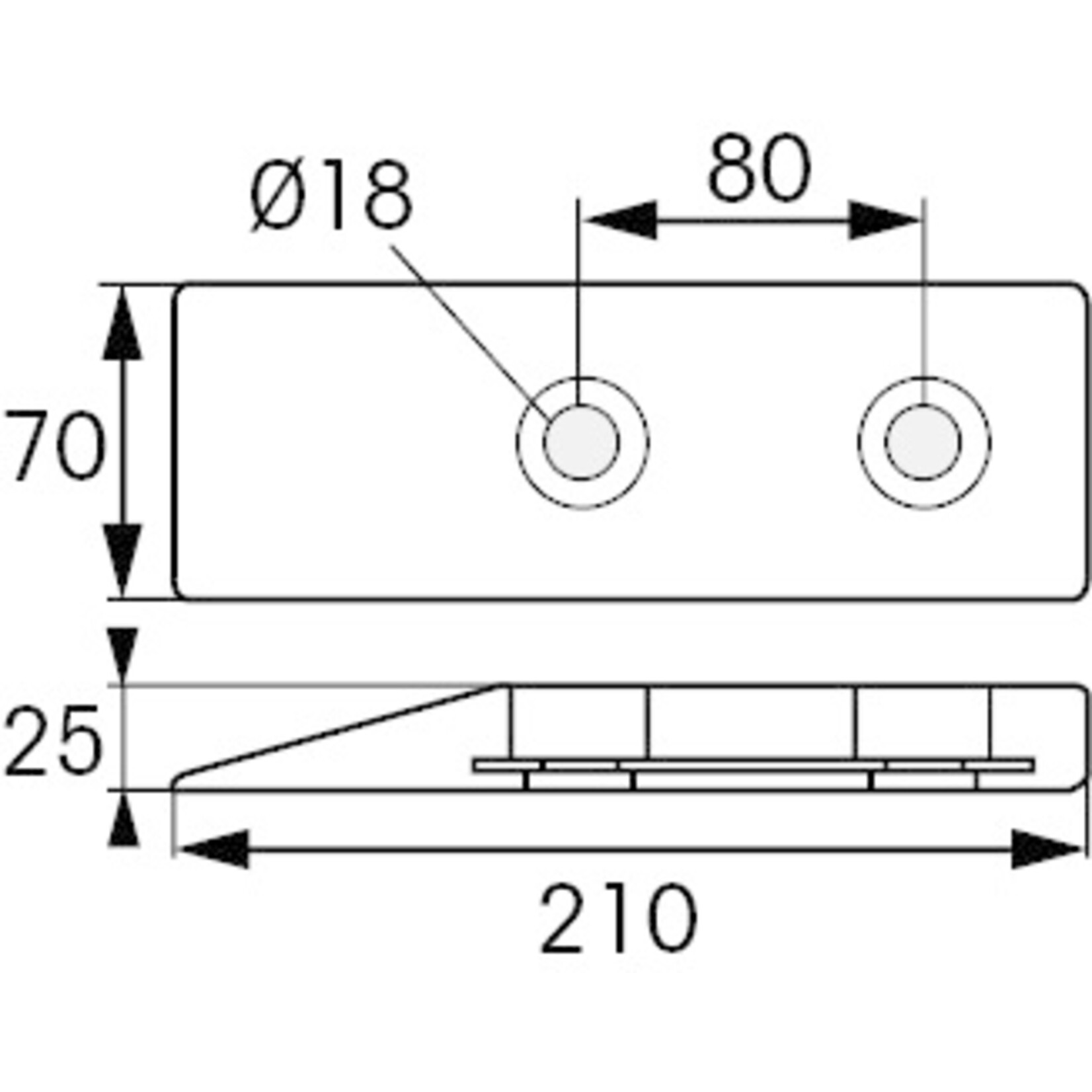 Plastimo Anode zc plate 2kg 210x70