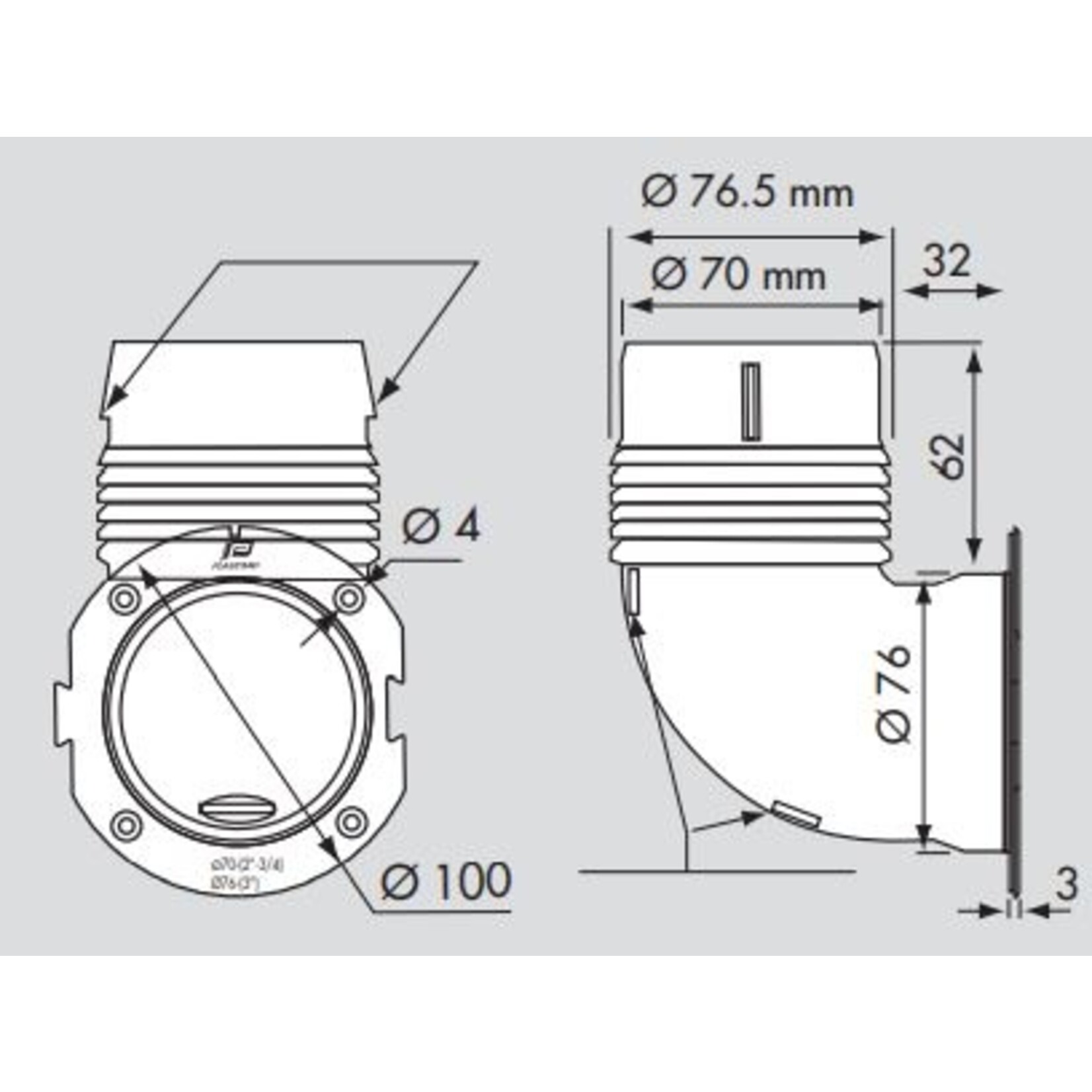 Plastimo Elbow connector for 3'' ventilat shaft