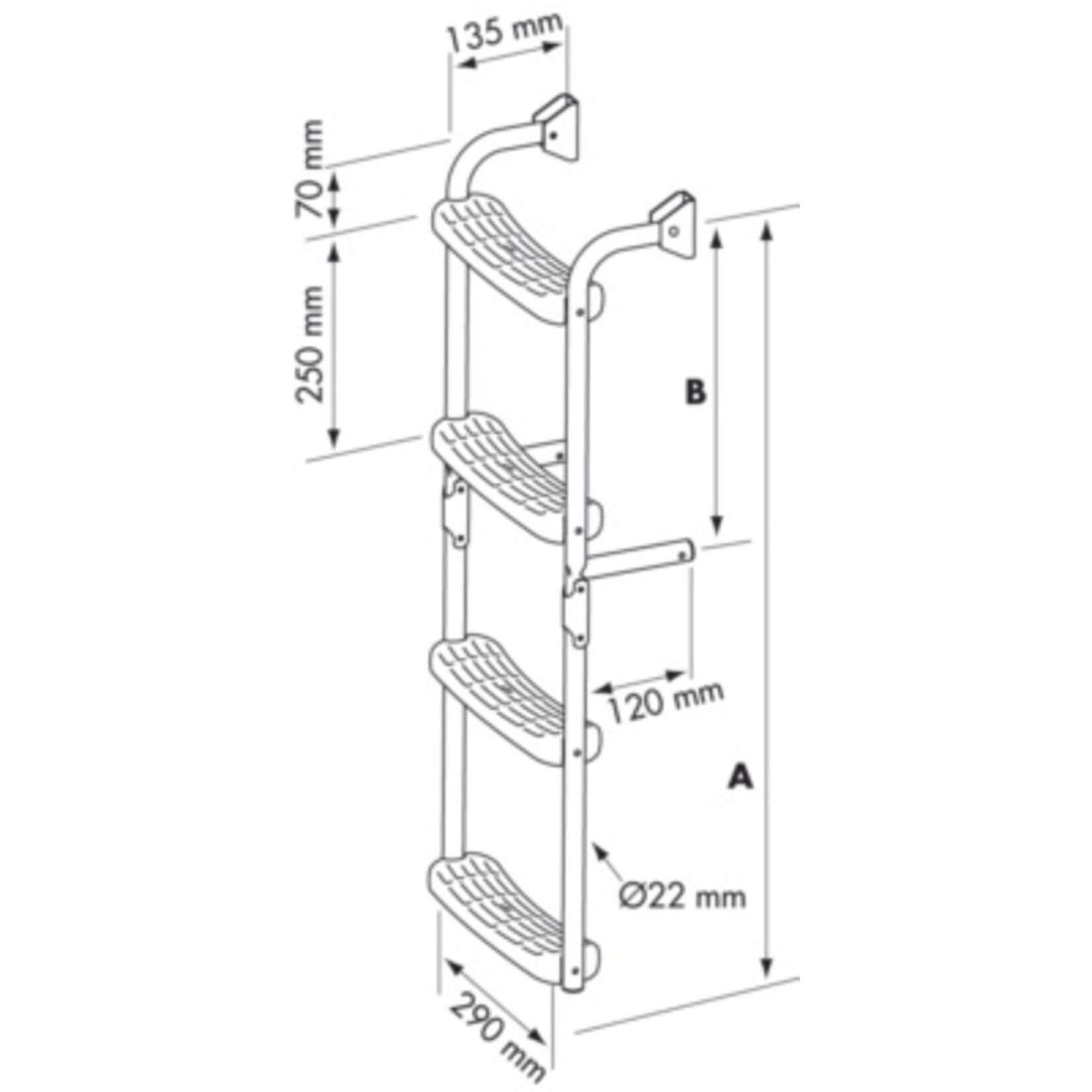 Plastimo Fold. ladder s/s 90d crook. 1+2 st  crv