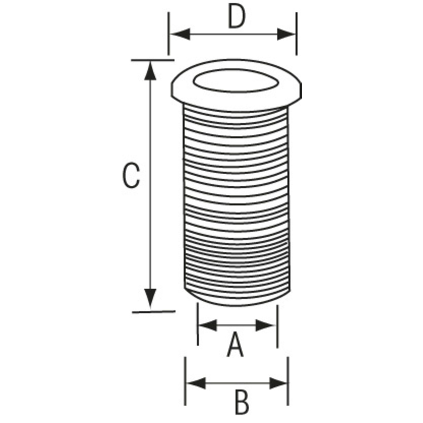 Plastimo Threaded thru-hull fit.  dia 25 - l62mm