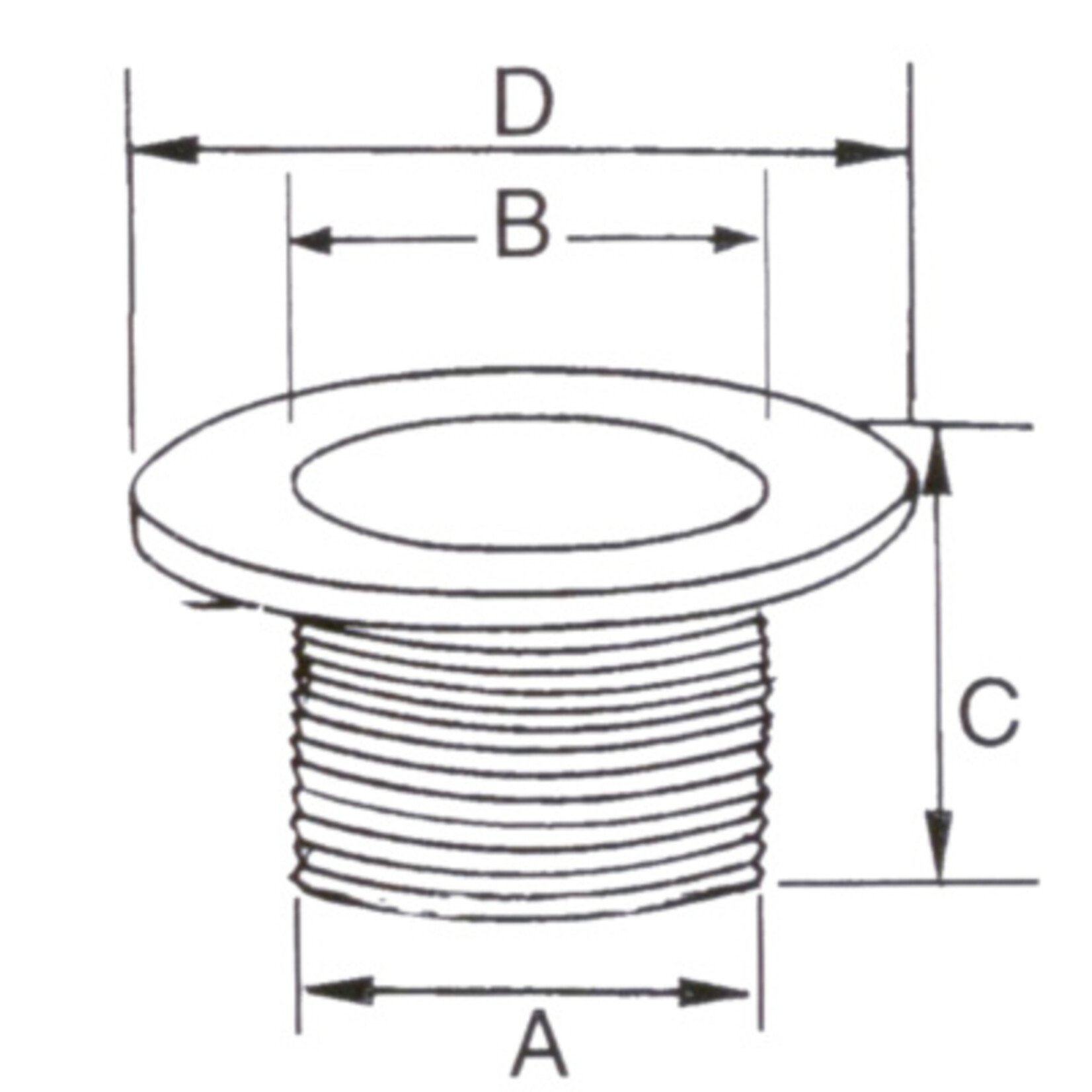 Plastimo Thread thru-h fit. flush dia 13 - l65mm