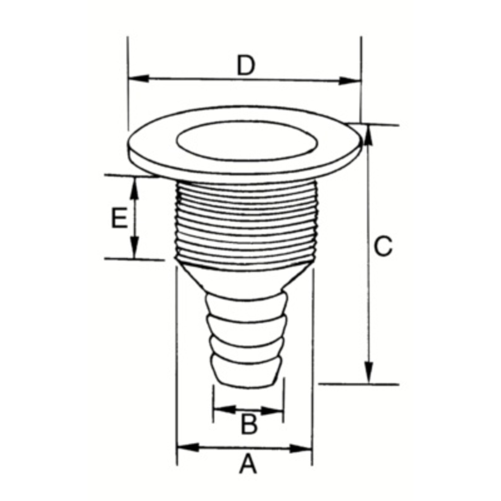 Plastimo Ribbed thru-h fit. dia 15 flush flange w