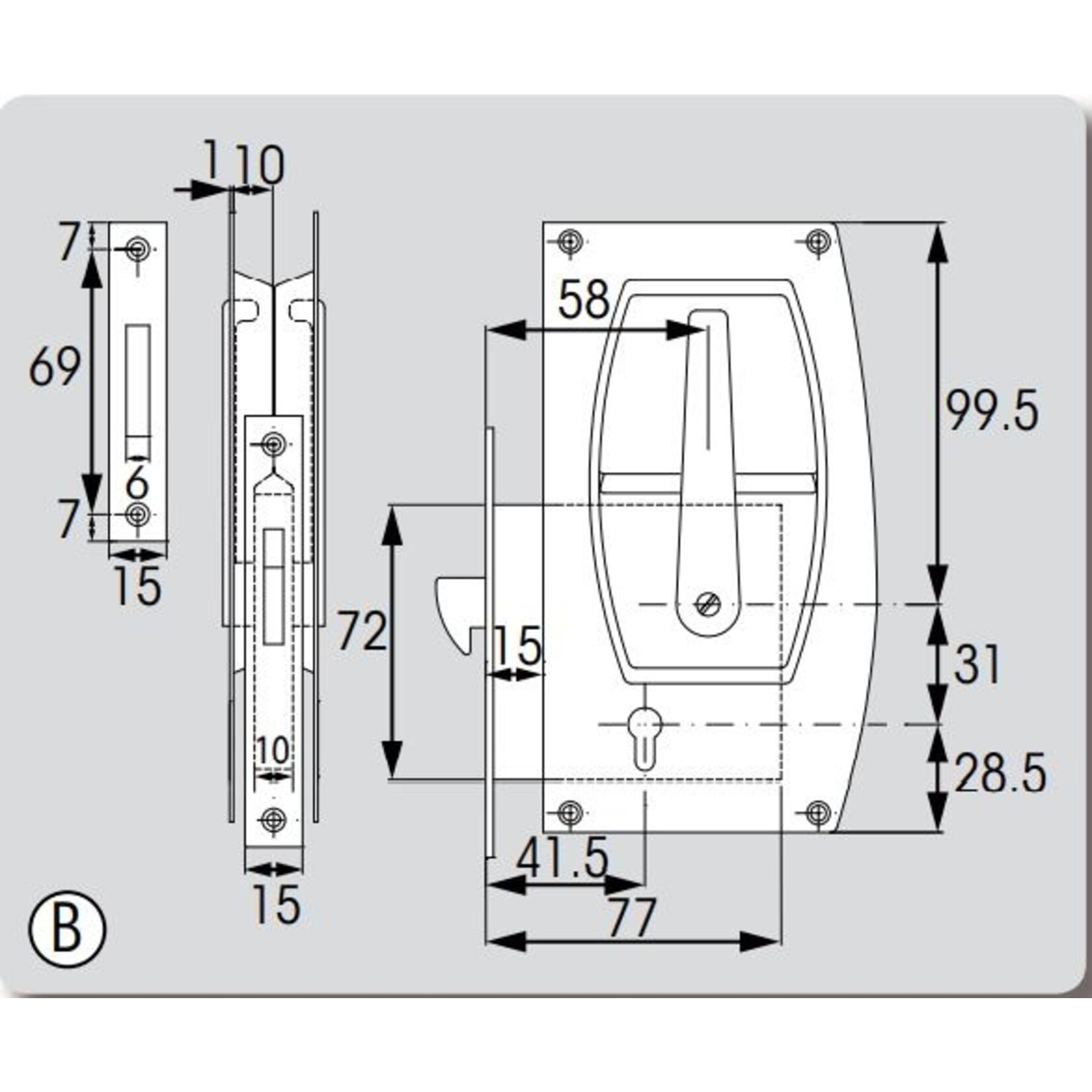 Plastimo Handleset for sliding door thick.20mm