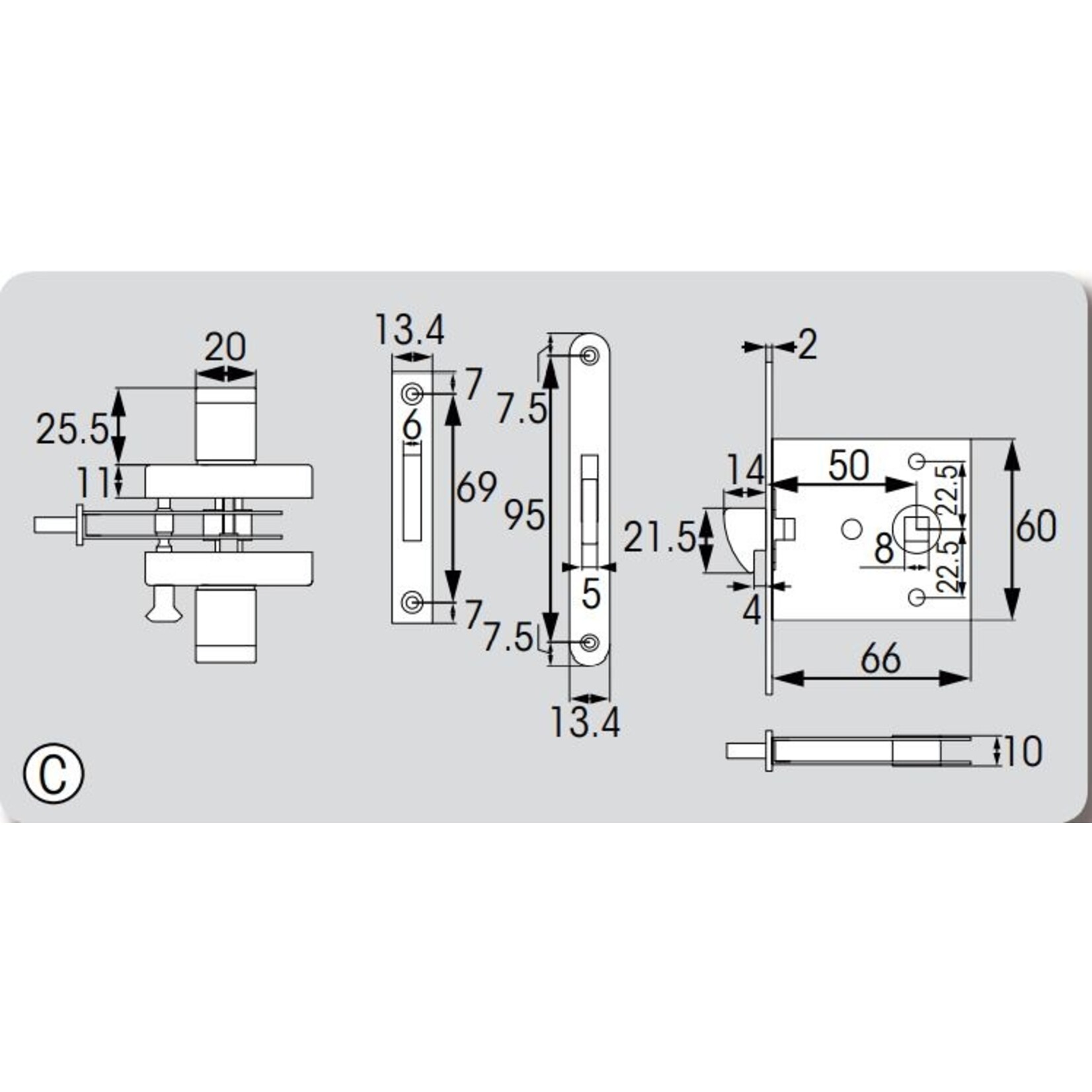 Plastimo Leverset+lock for sliding door 18/23mm