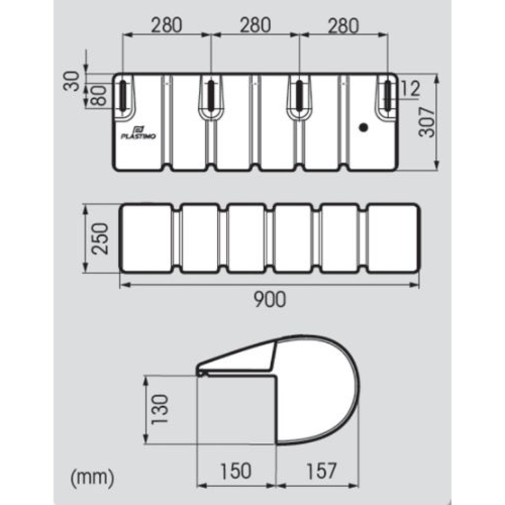 Plastimo Bumper with grooves 900 x 307 white